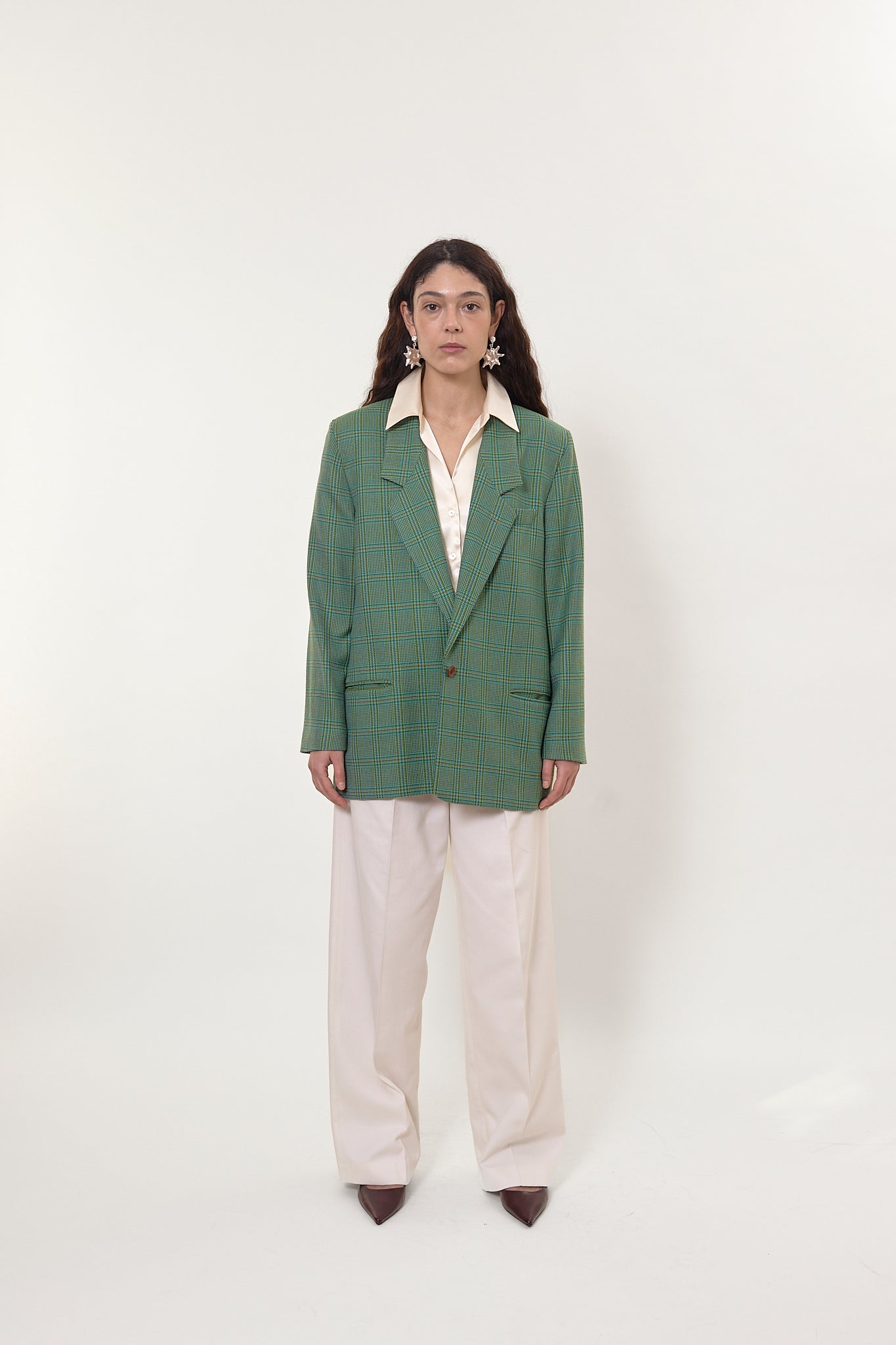 Green checkered vintage blazer