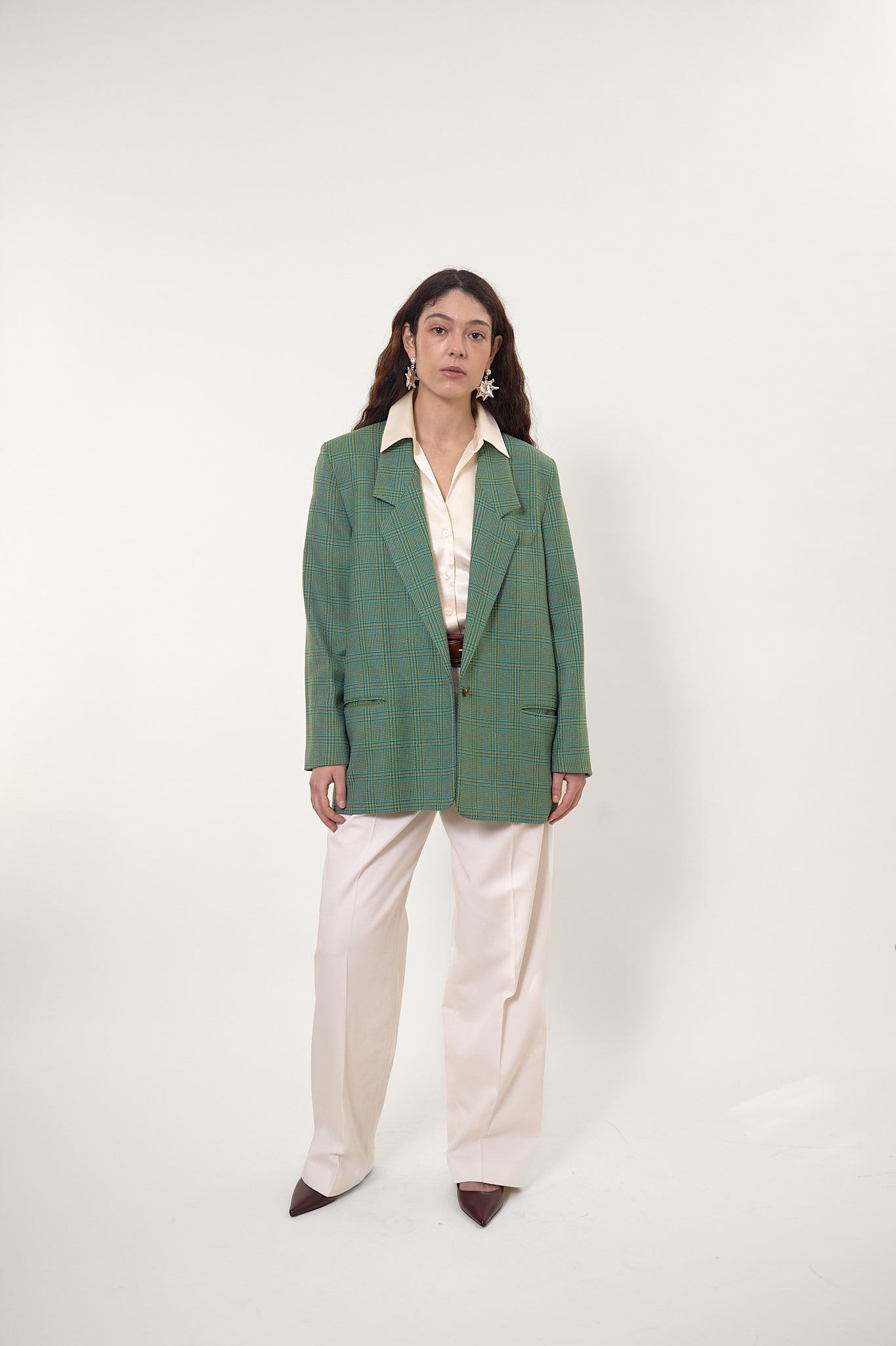 Green checkered vintage blazer