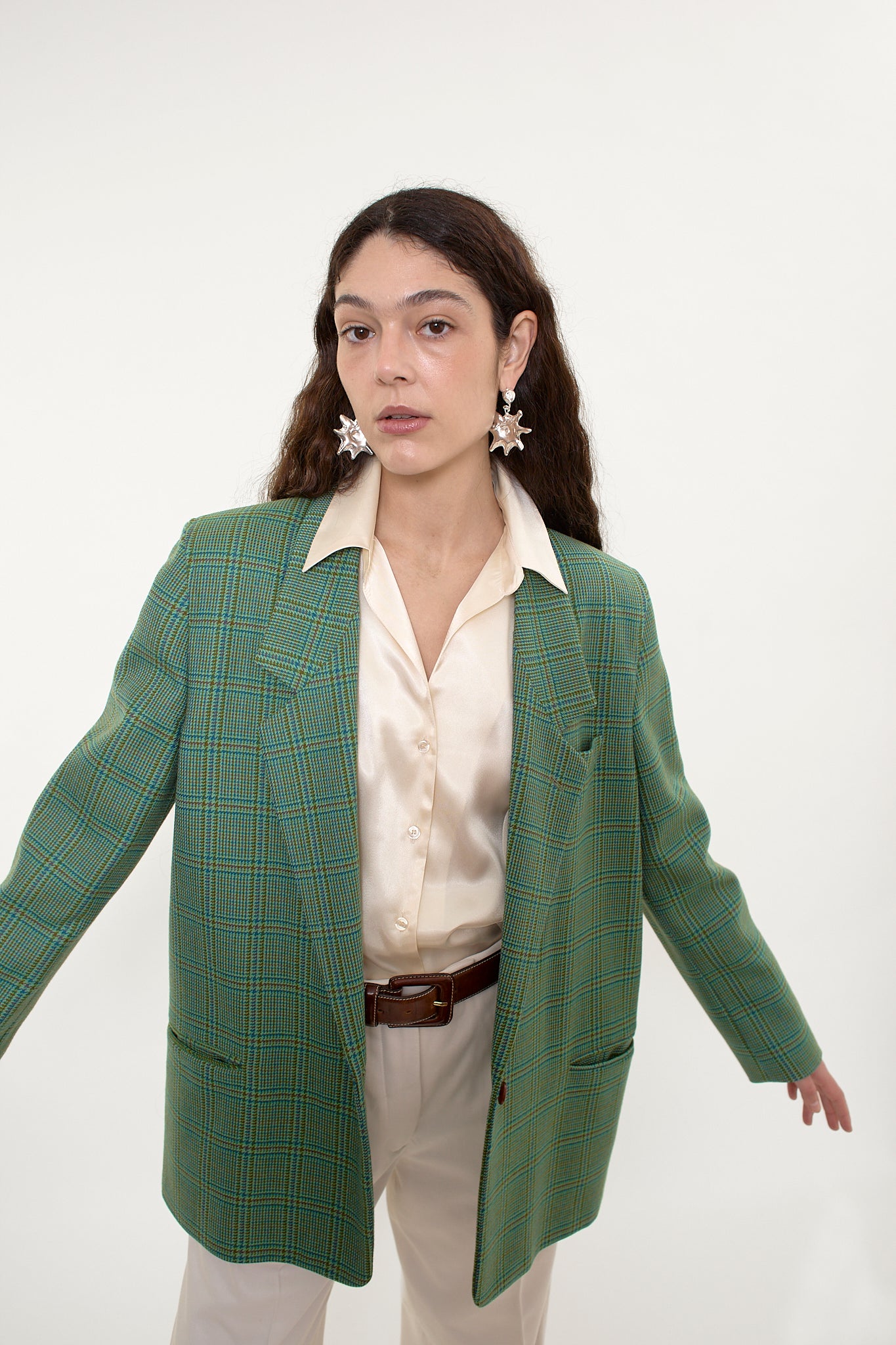 Green checkered vintage blazer