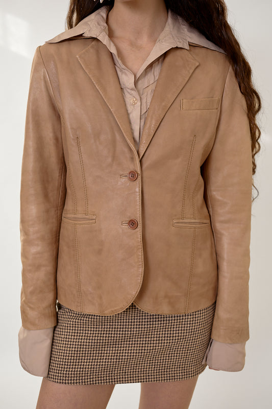 2000s beige leather blazer