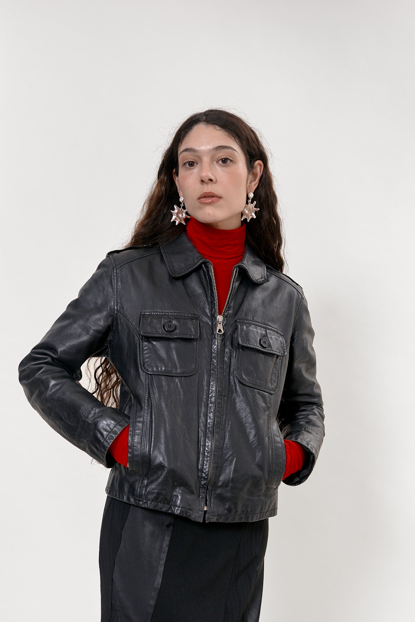 2000s fitted biker leather jacket