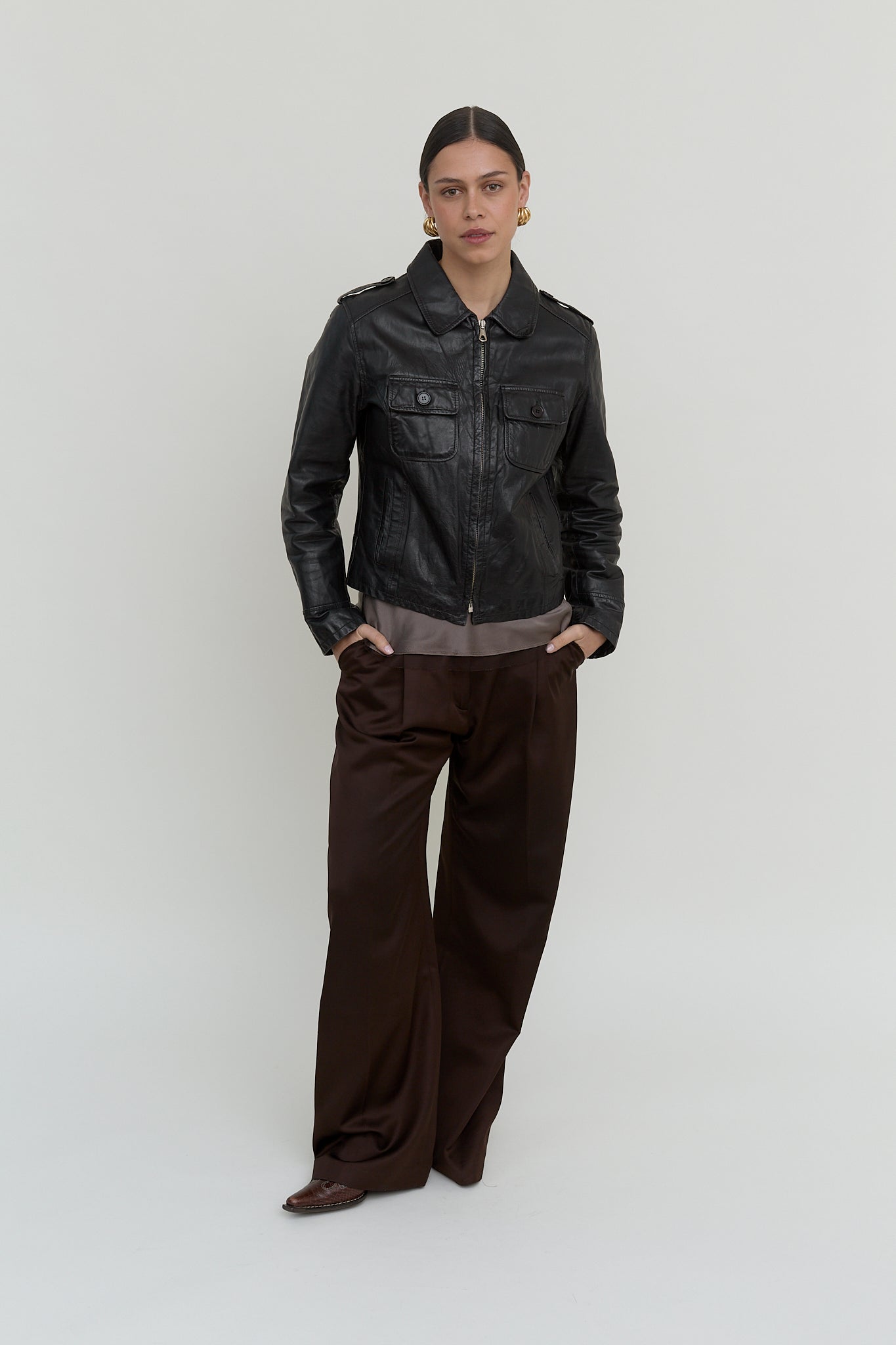 2000s fitted biker leather jacket