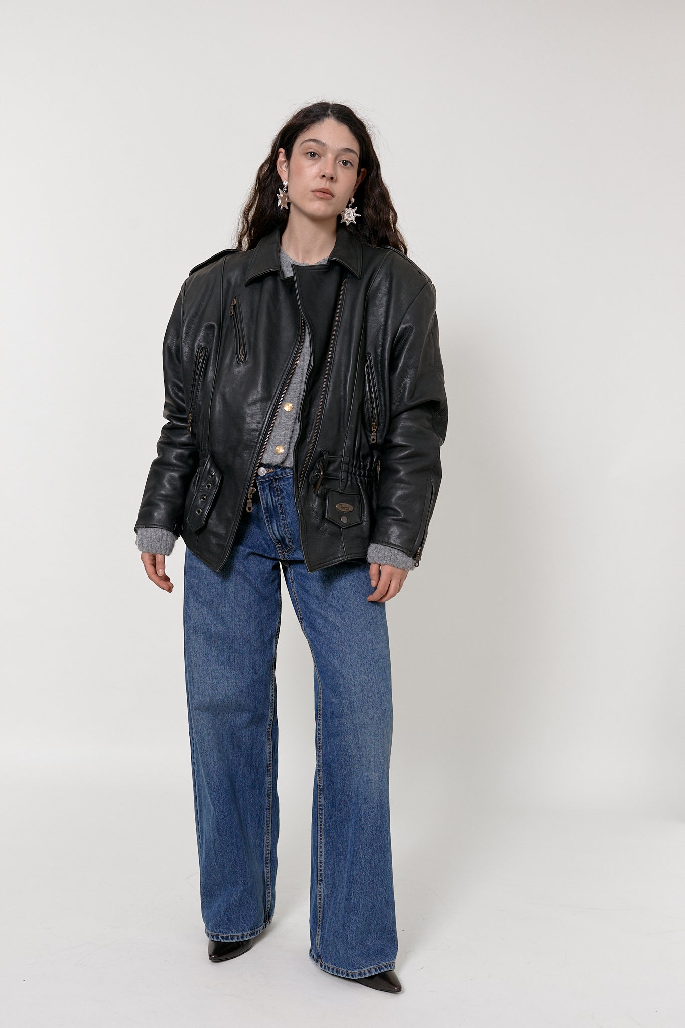 Oversized motorbike leather jacket