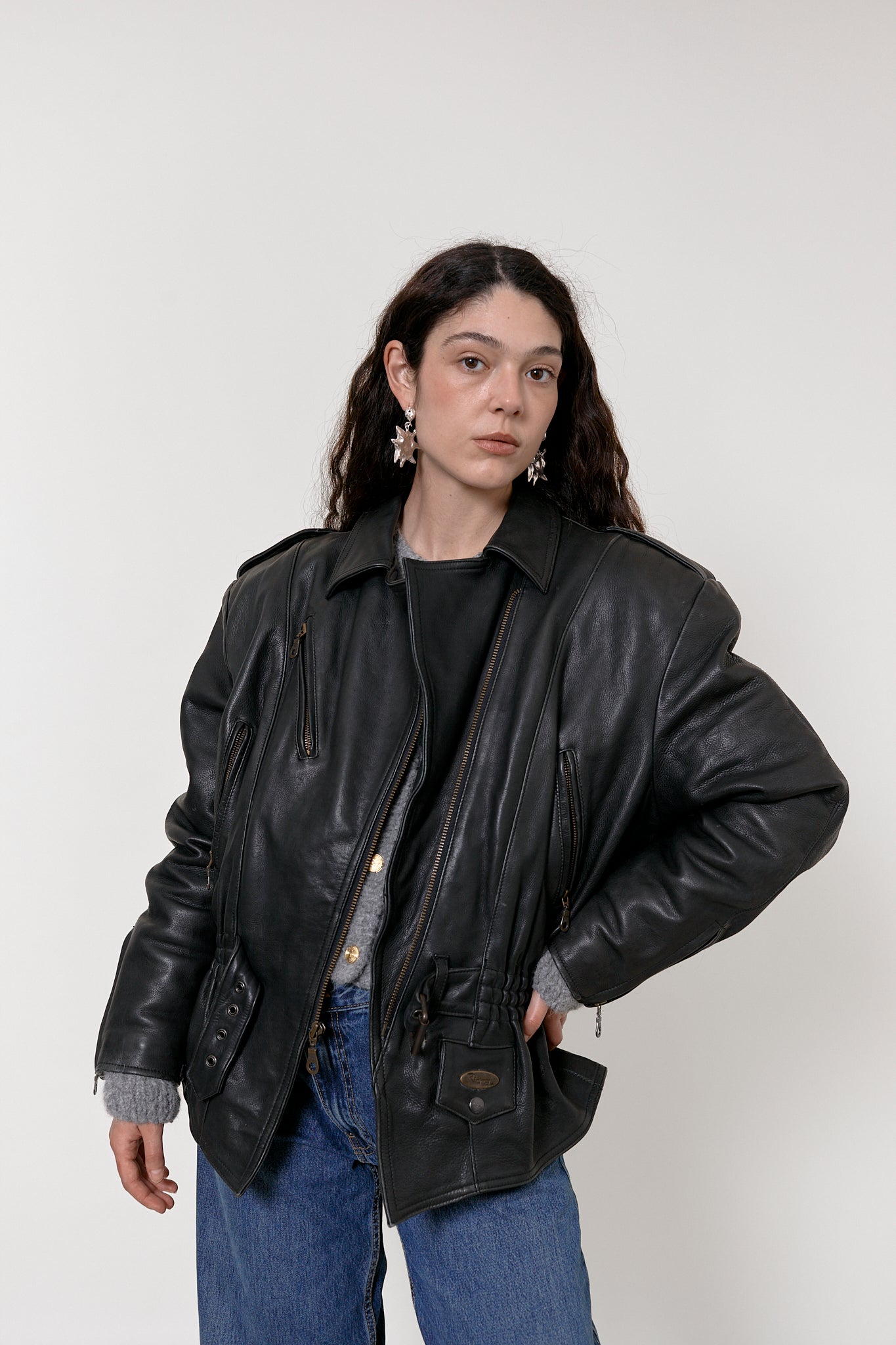 Oversized motorbike leather jacket