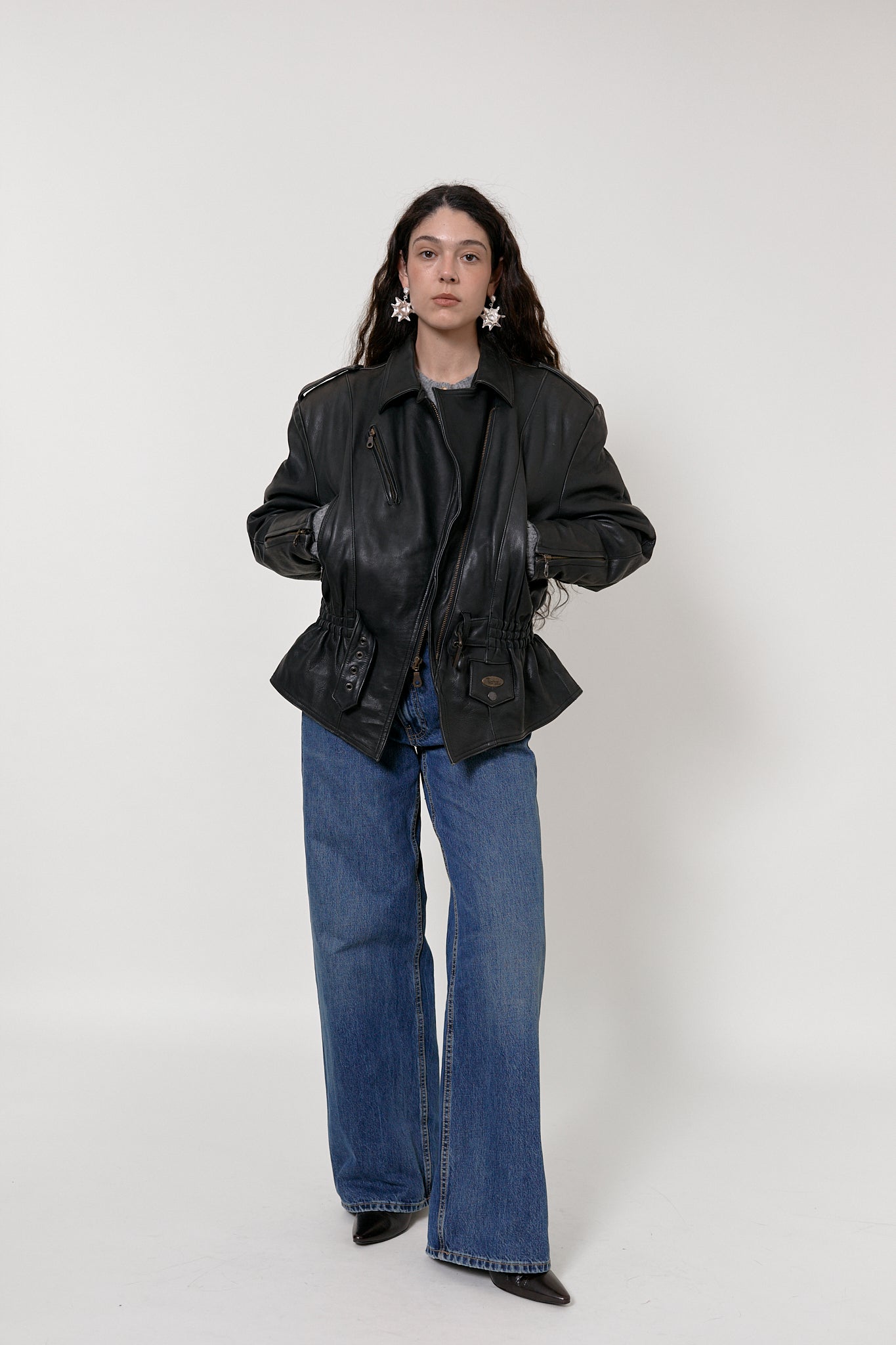 Oversized motorbike leather jacket