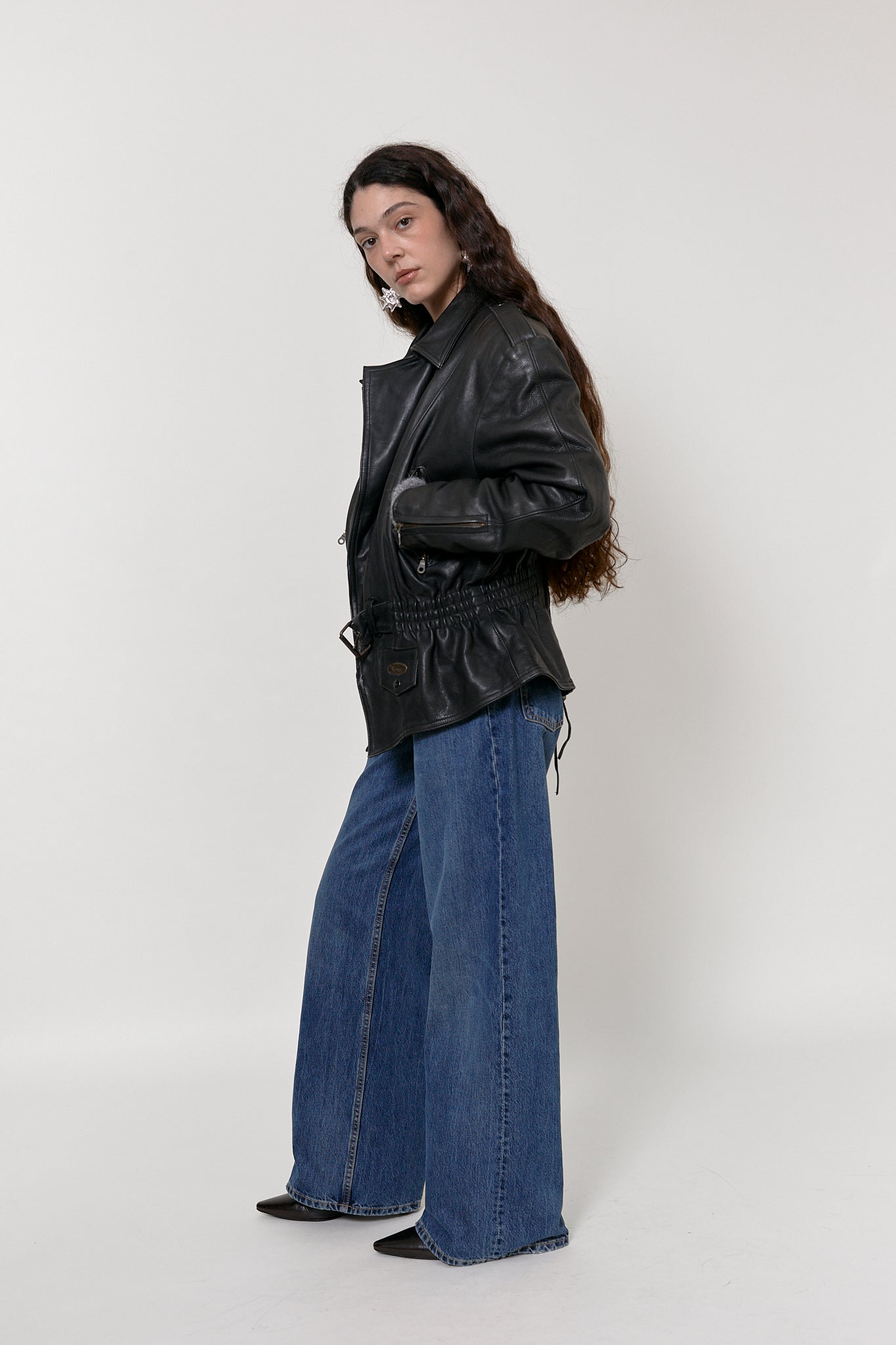 Oversized motorbike leather jacket