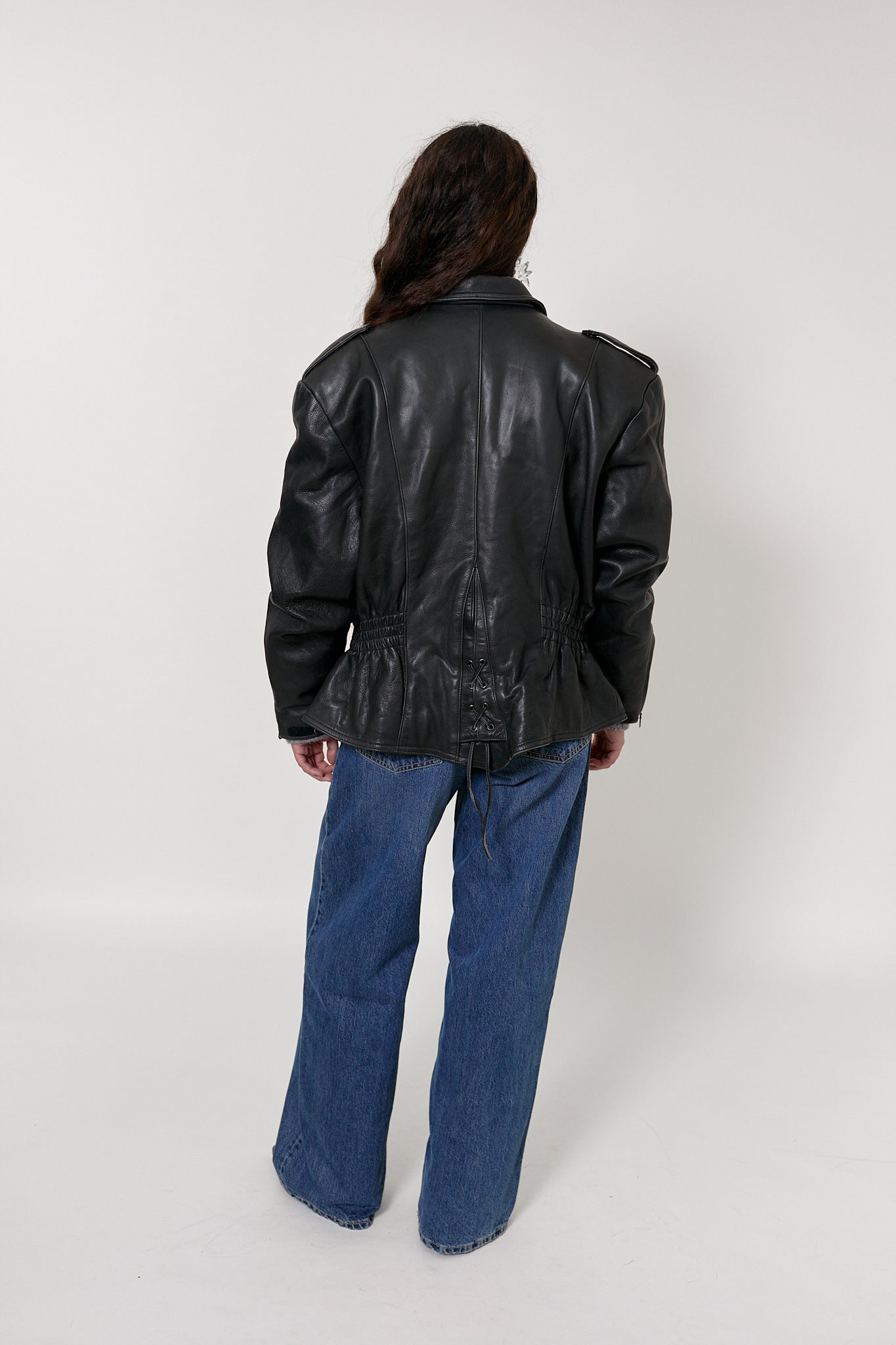 Oversized motorbike leather jacket