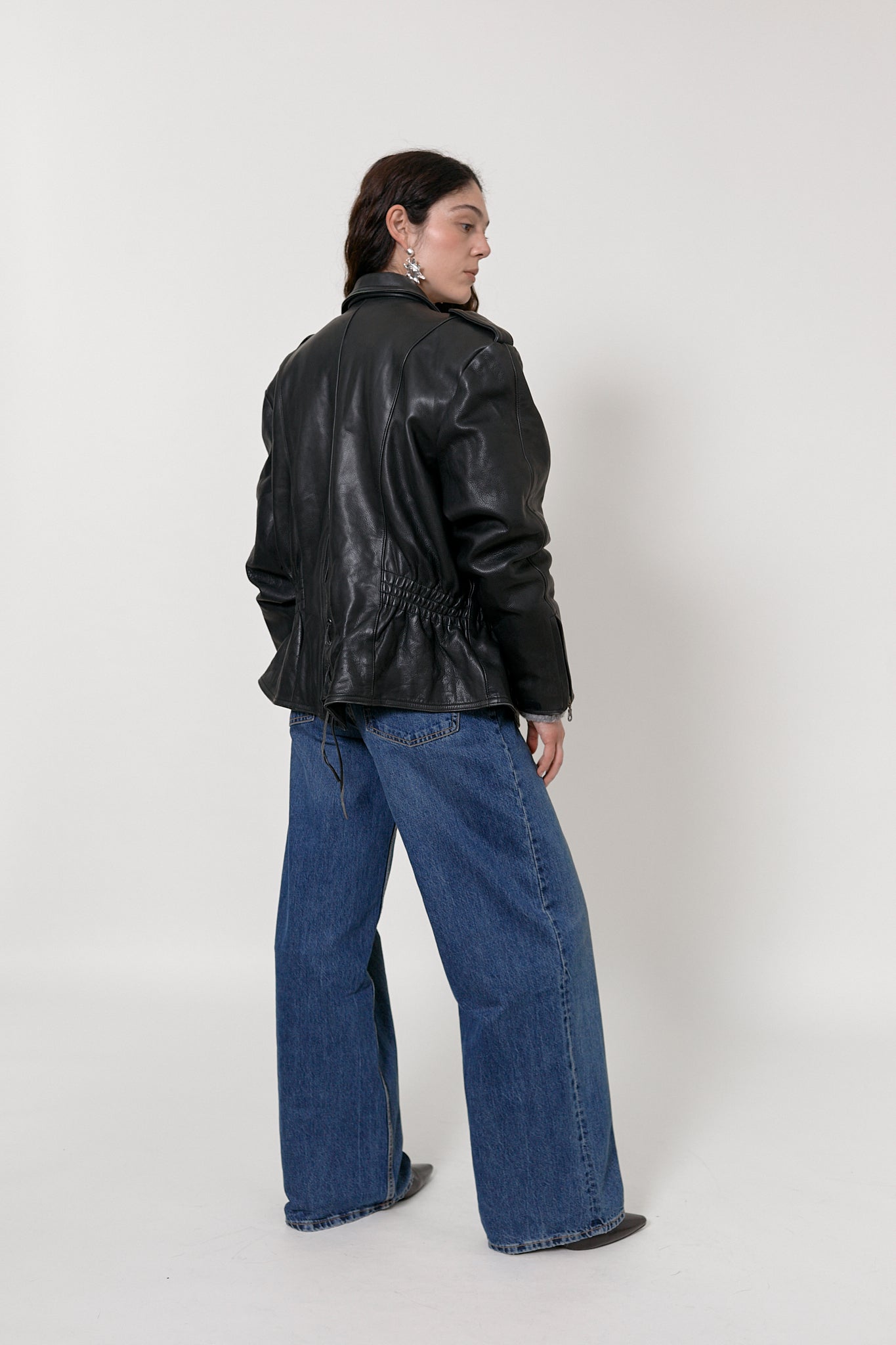 Oversized motorbike leather jacket