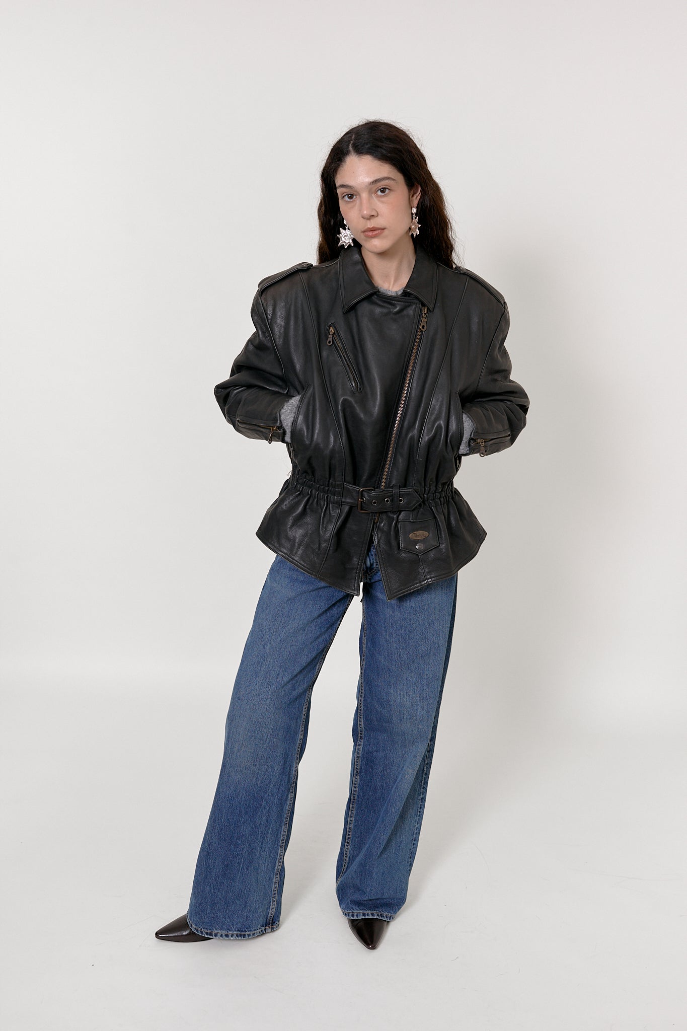 Oversized motorbike leather jacket