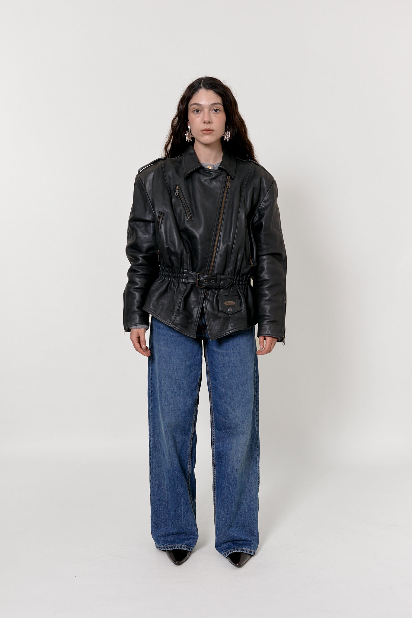 Oversized motorbike leather jacket