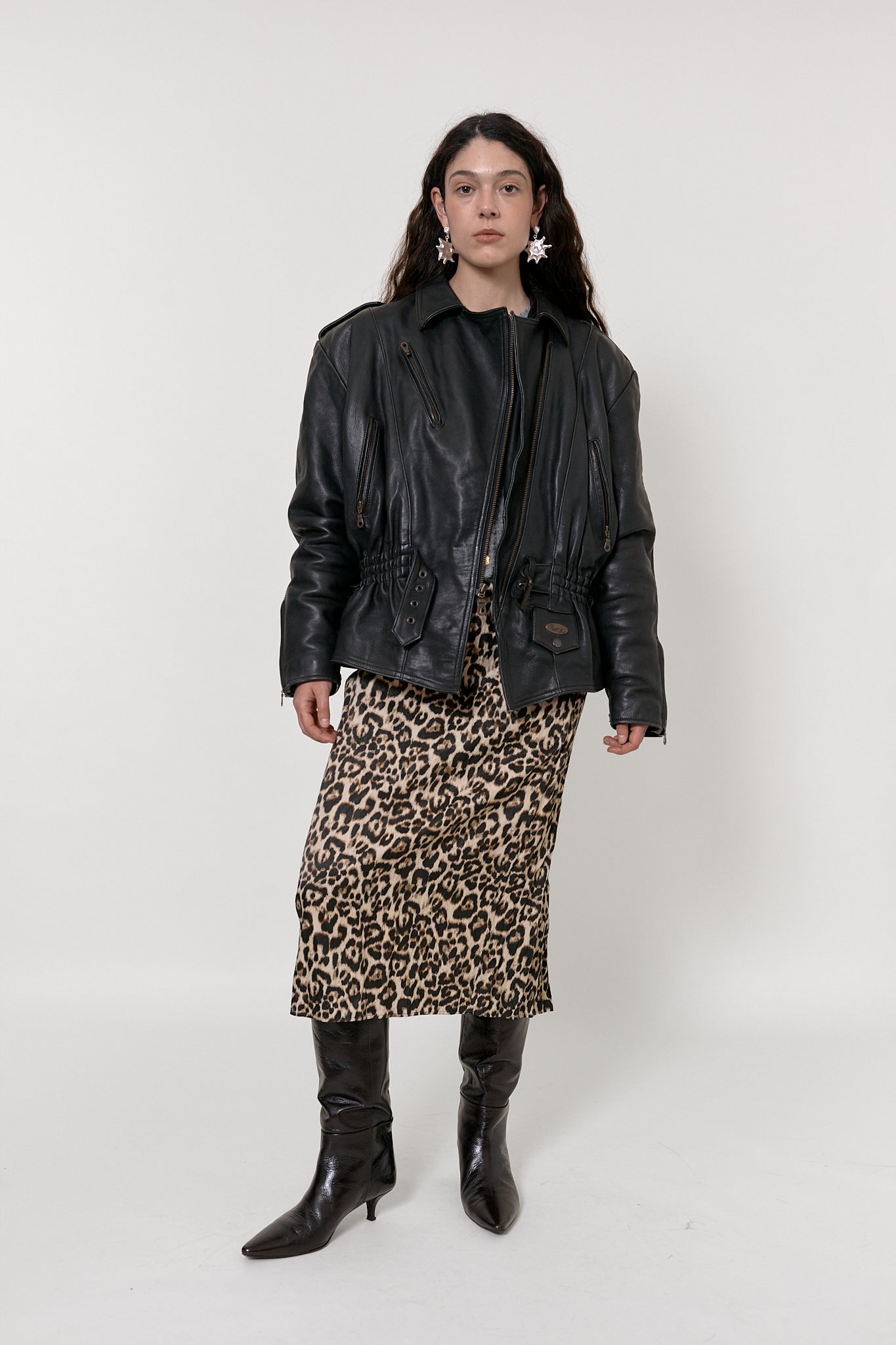 Oversized motorbike leather jacket