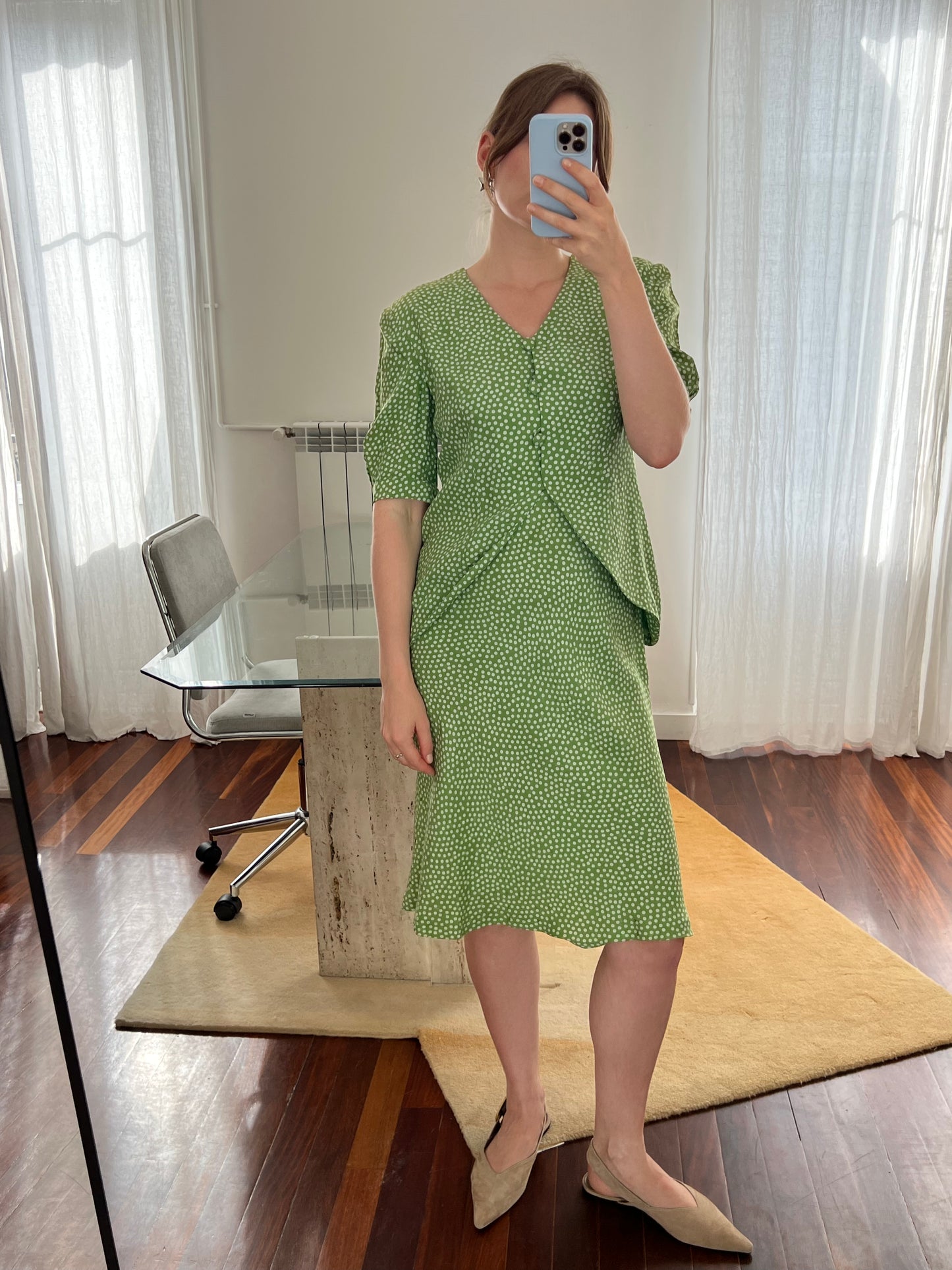 Green polka dot dress