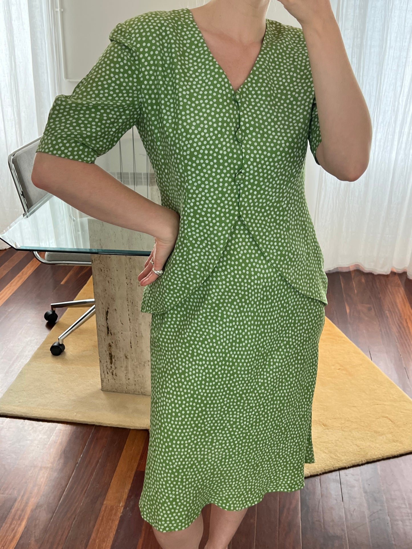 Green polka dot dress
