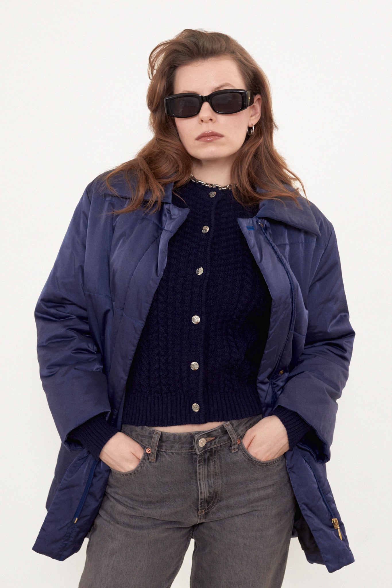 Blue puffer jacket