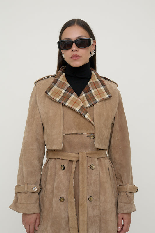 Double-sided suede trench coat