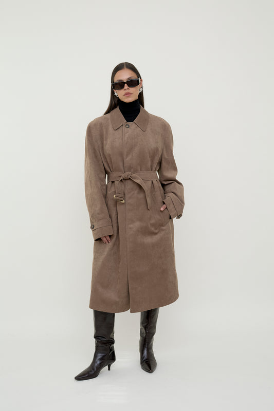 Unisex faux suede trench coat