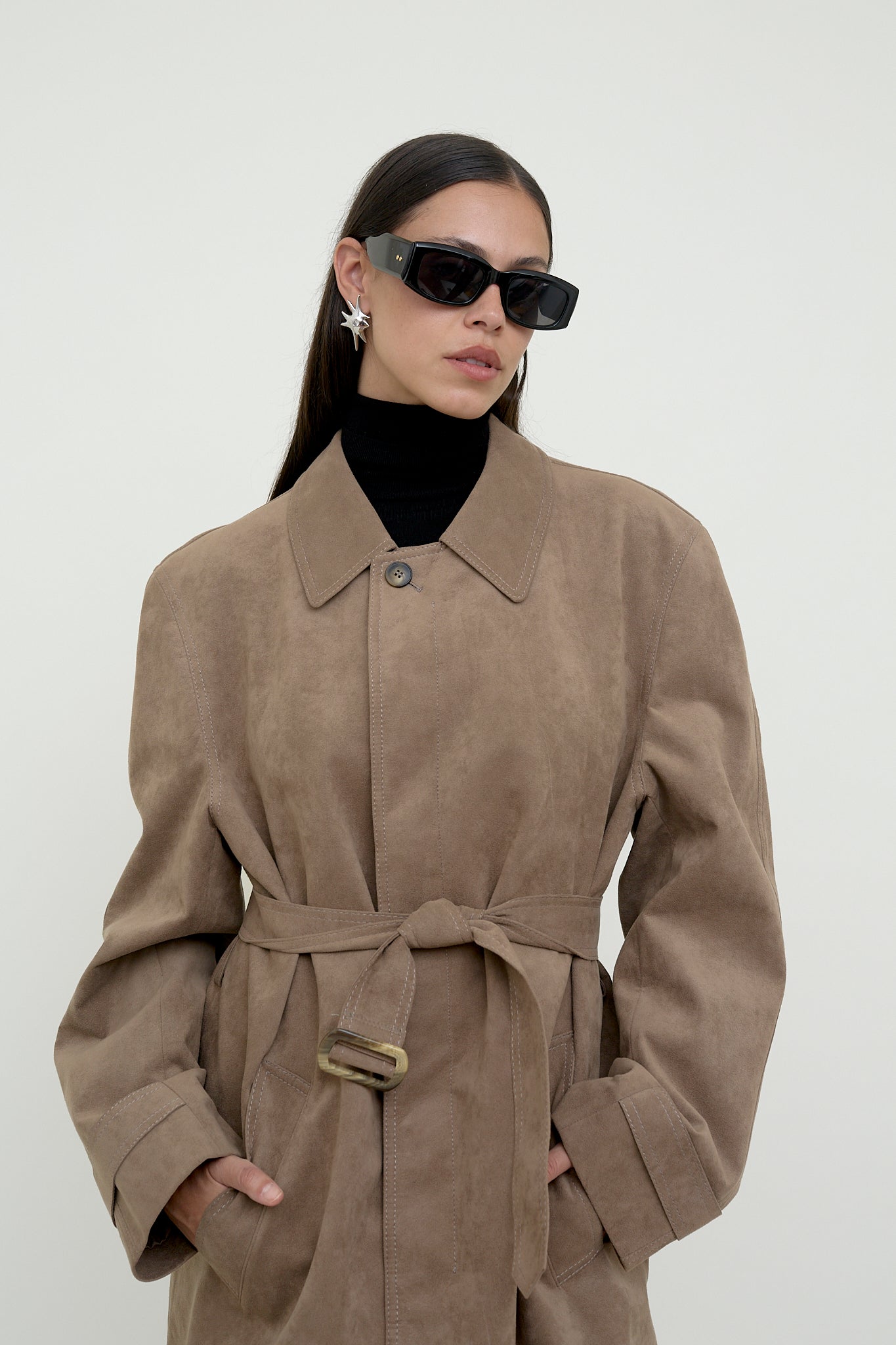 Unisex faux suede trench coat