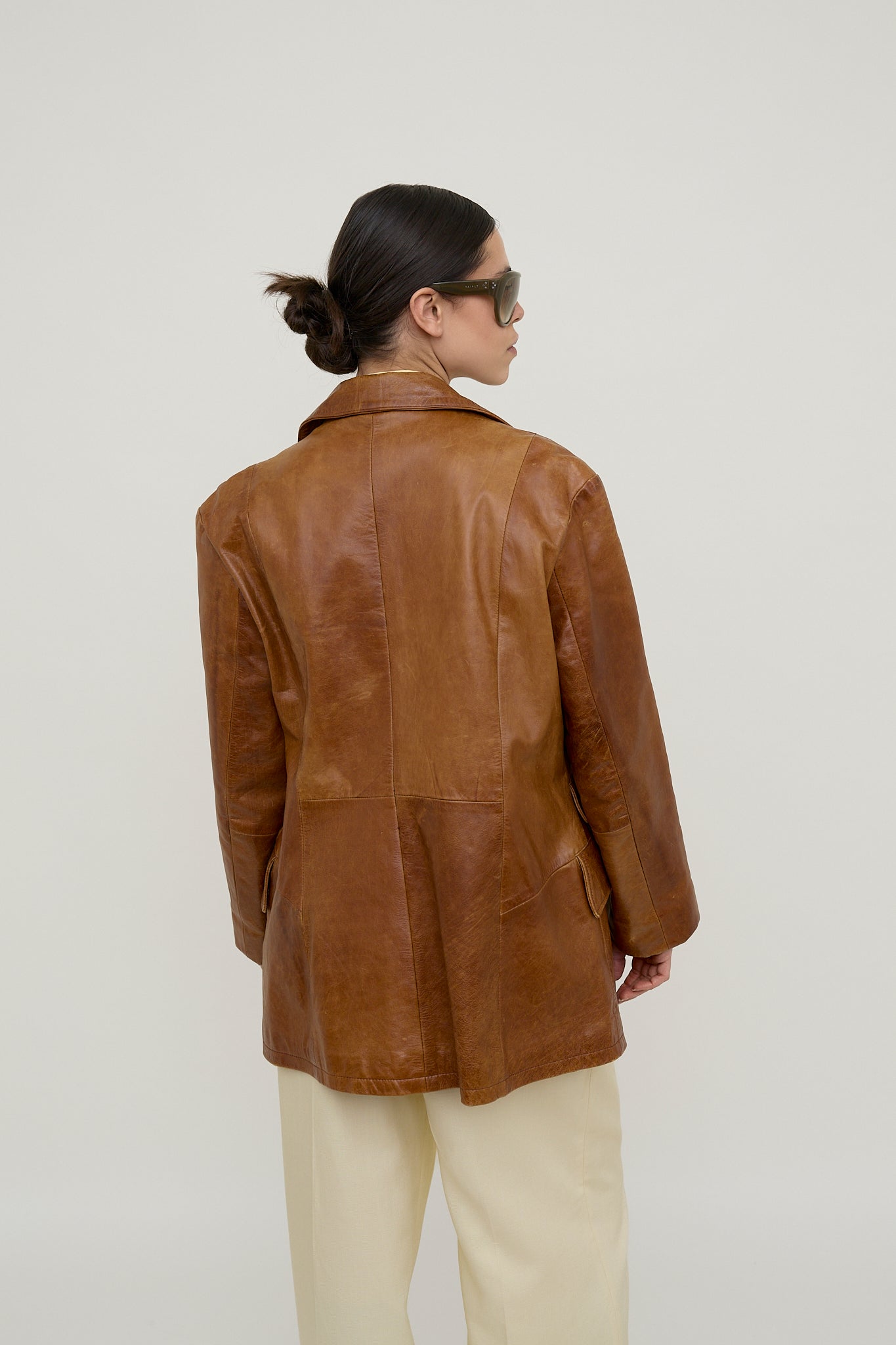 70s cognac tailored leather coat