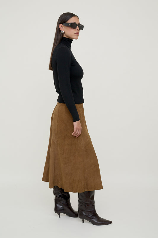 Suede A-line skirt