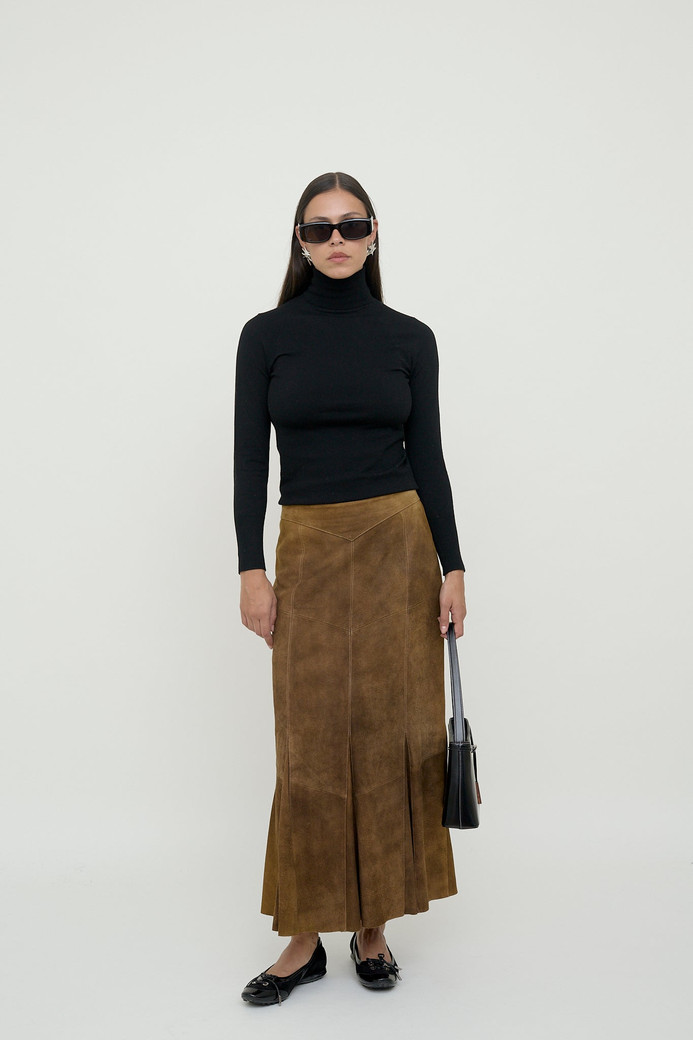 Suede maxi skirt