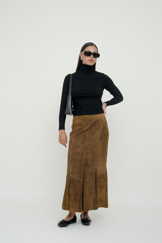 Suede maxi skirt