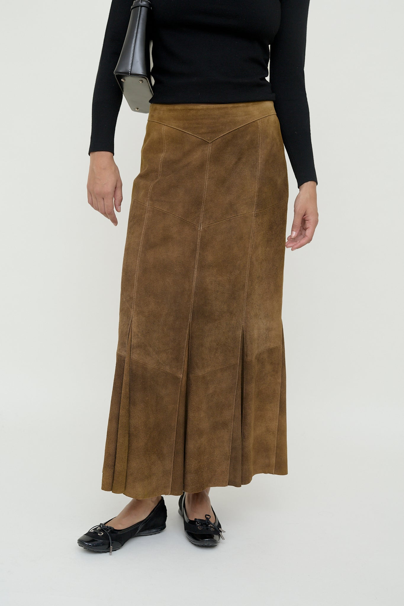 Suede maxi skirt