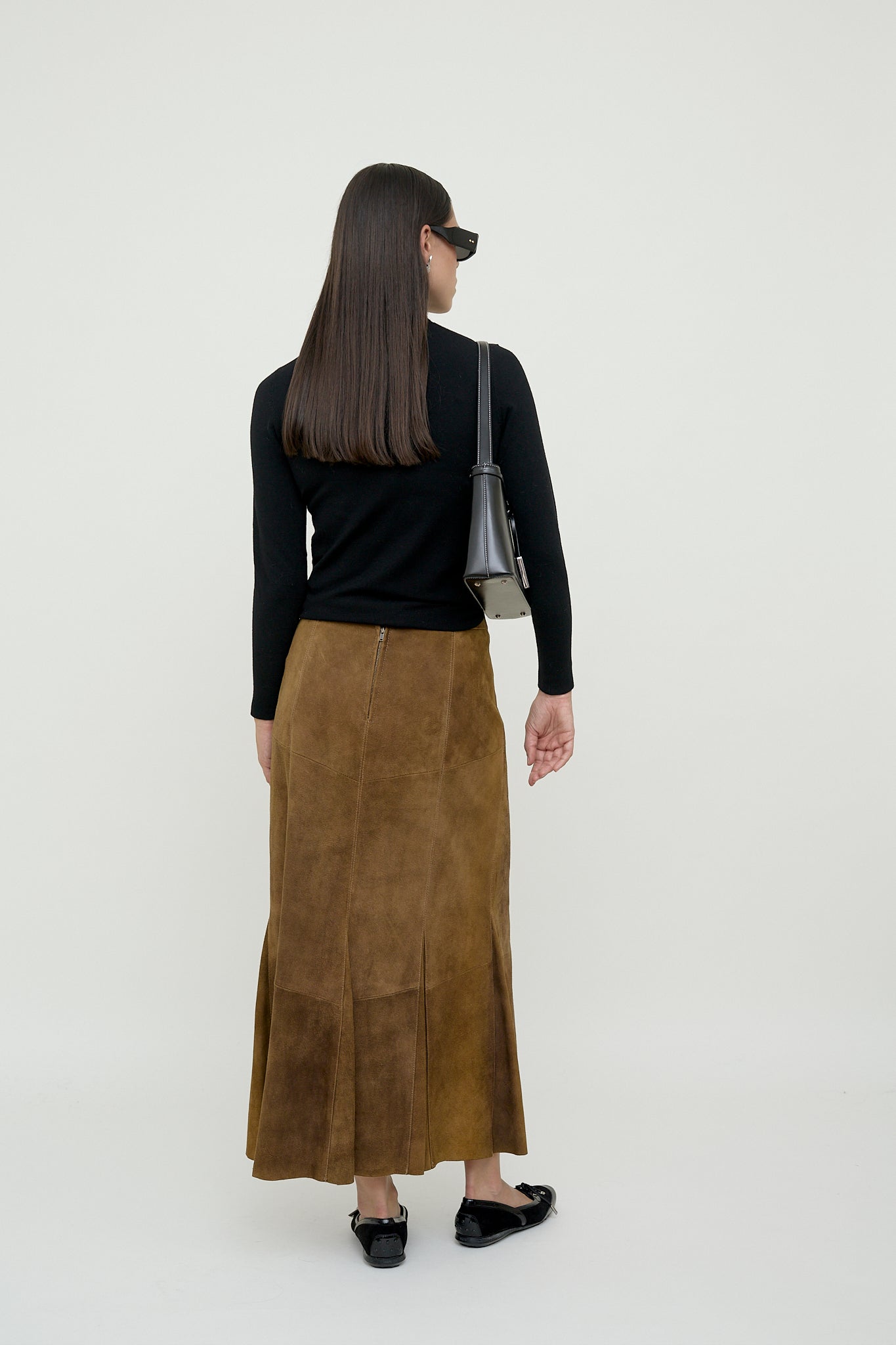 Suede maxi skirt
