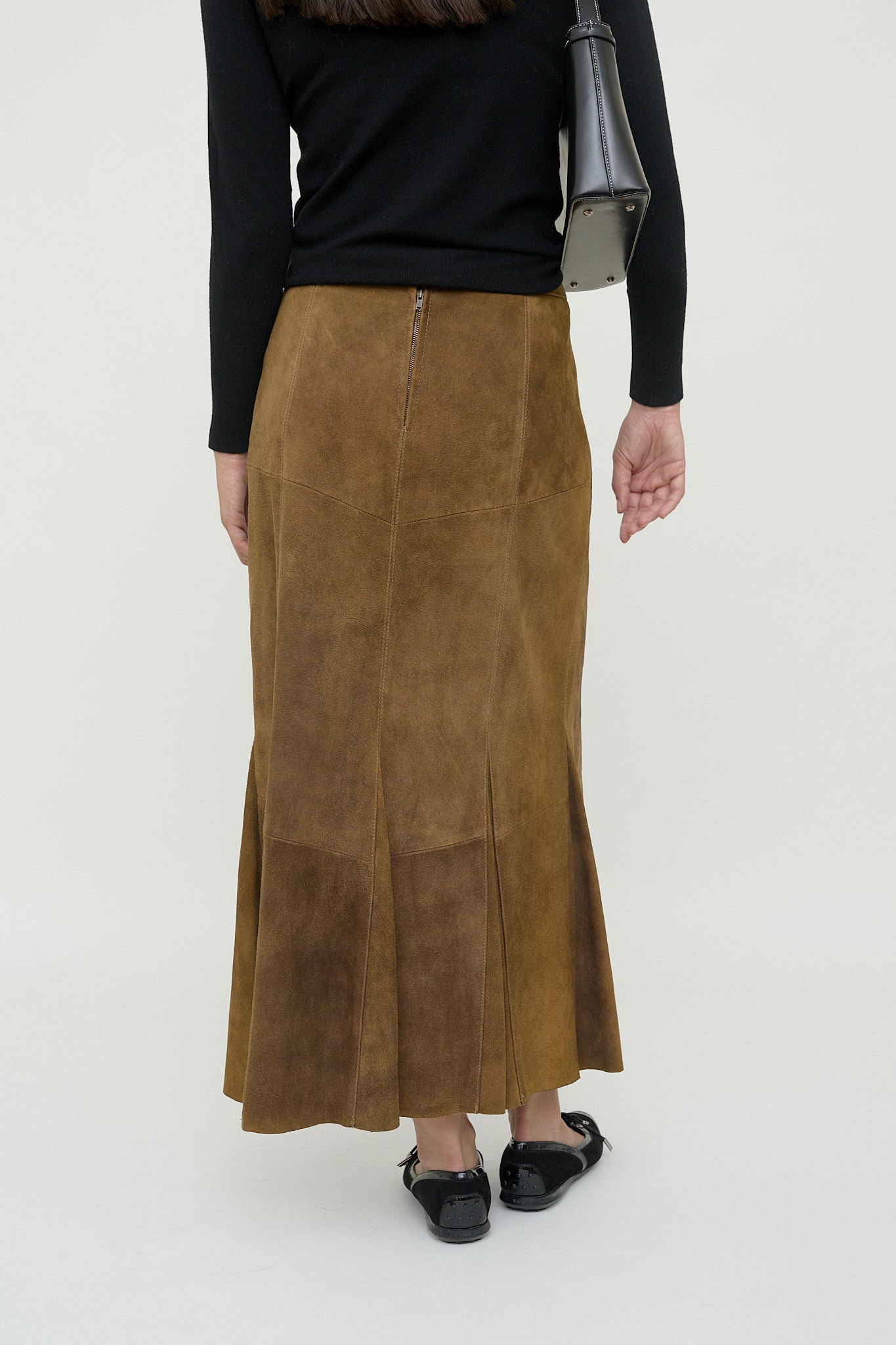 Suede maxi skirt