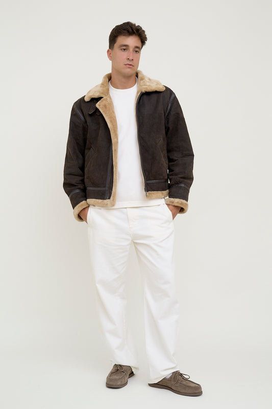 Sherpa-lined leather jacket