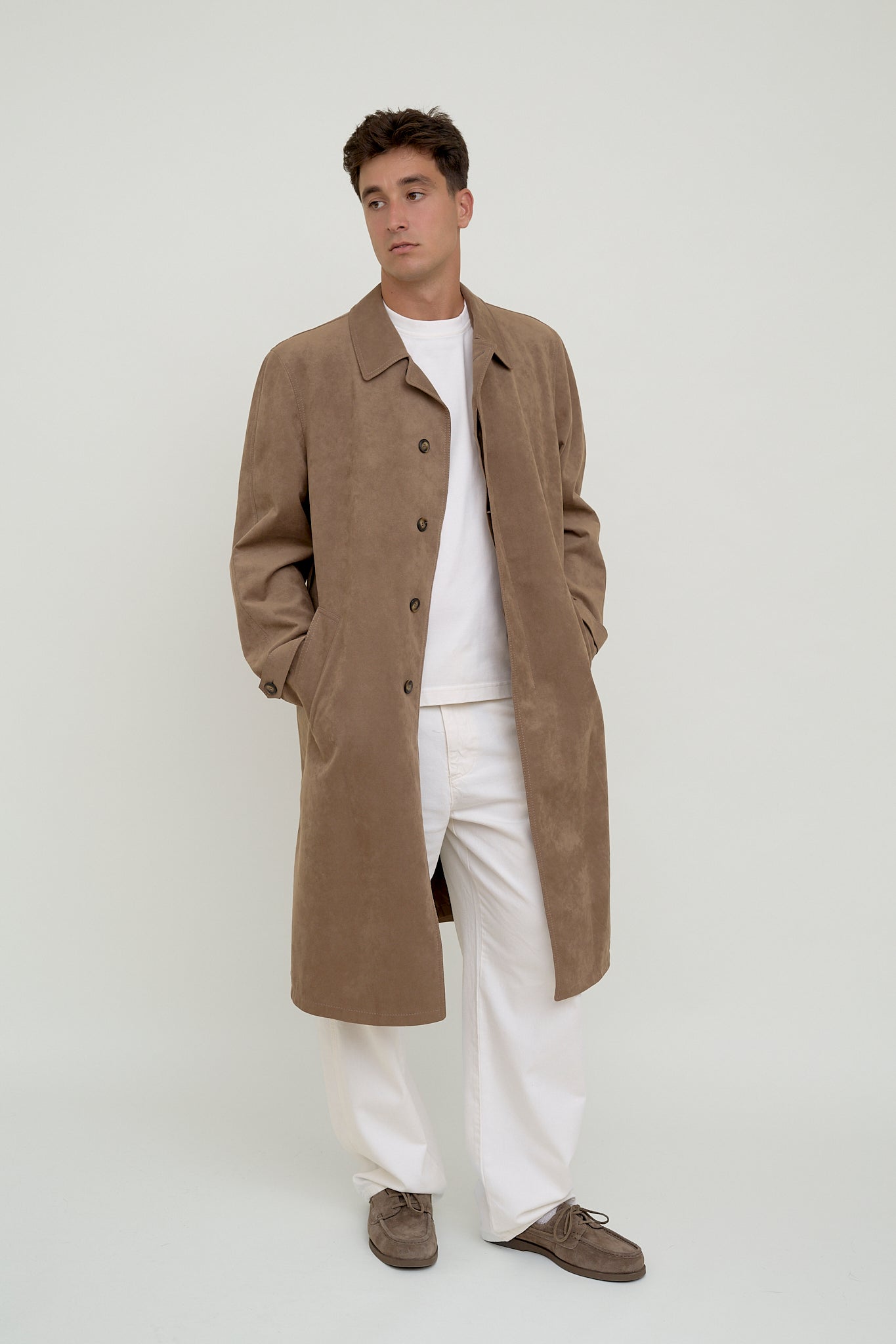 Unisex faux suede trench coat