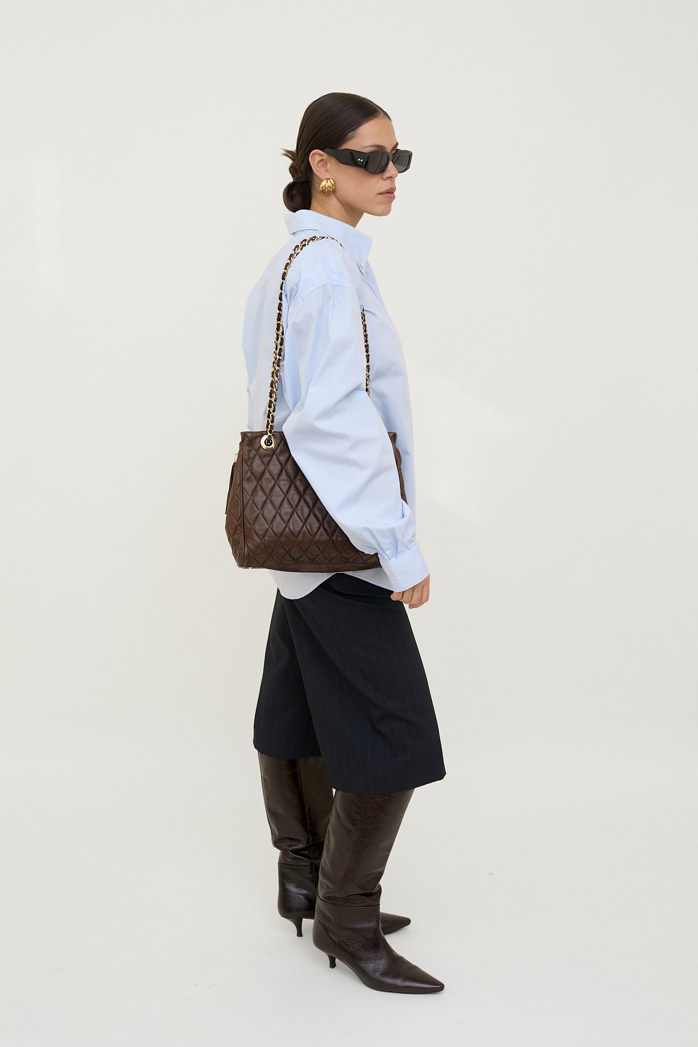 Leather Tote bag with golden handles