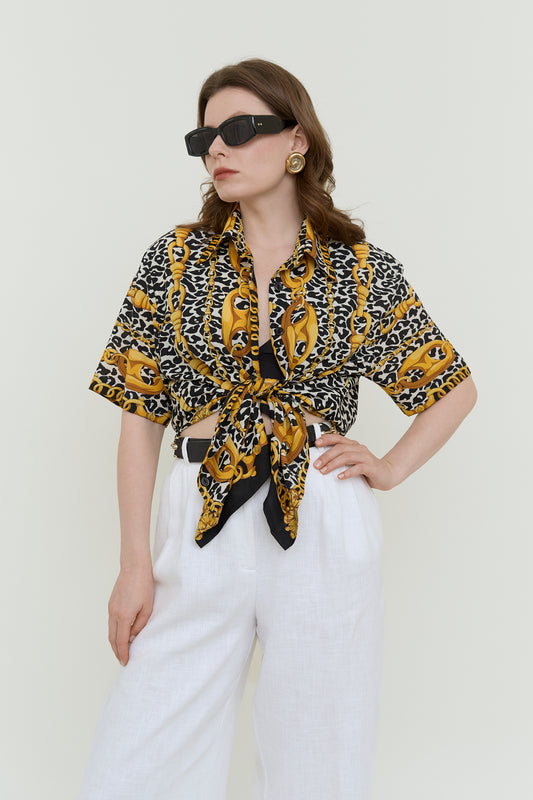 Baroque leopard silk blouse