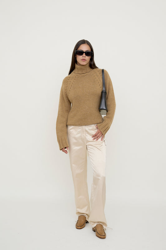 Beige wool turtleneck