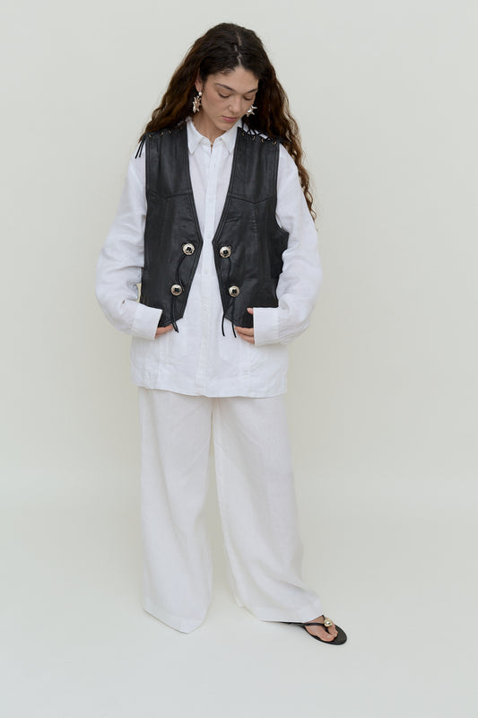 Leather vest with lace-up details