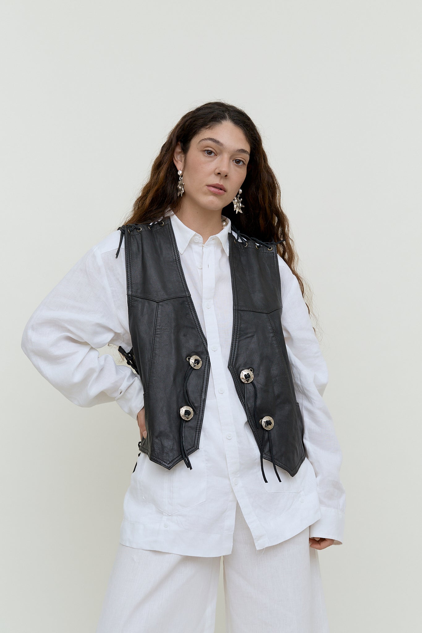 Leather vest with lace-up details