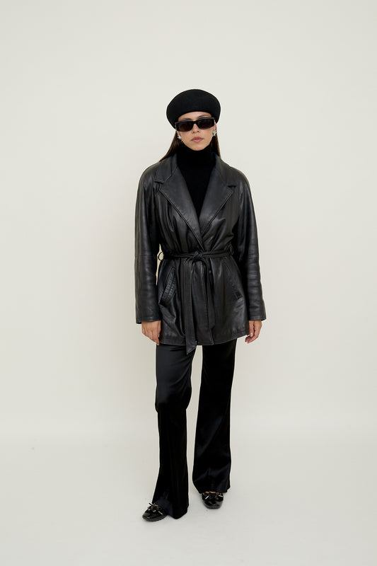 Black belted leather jacket