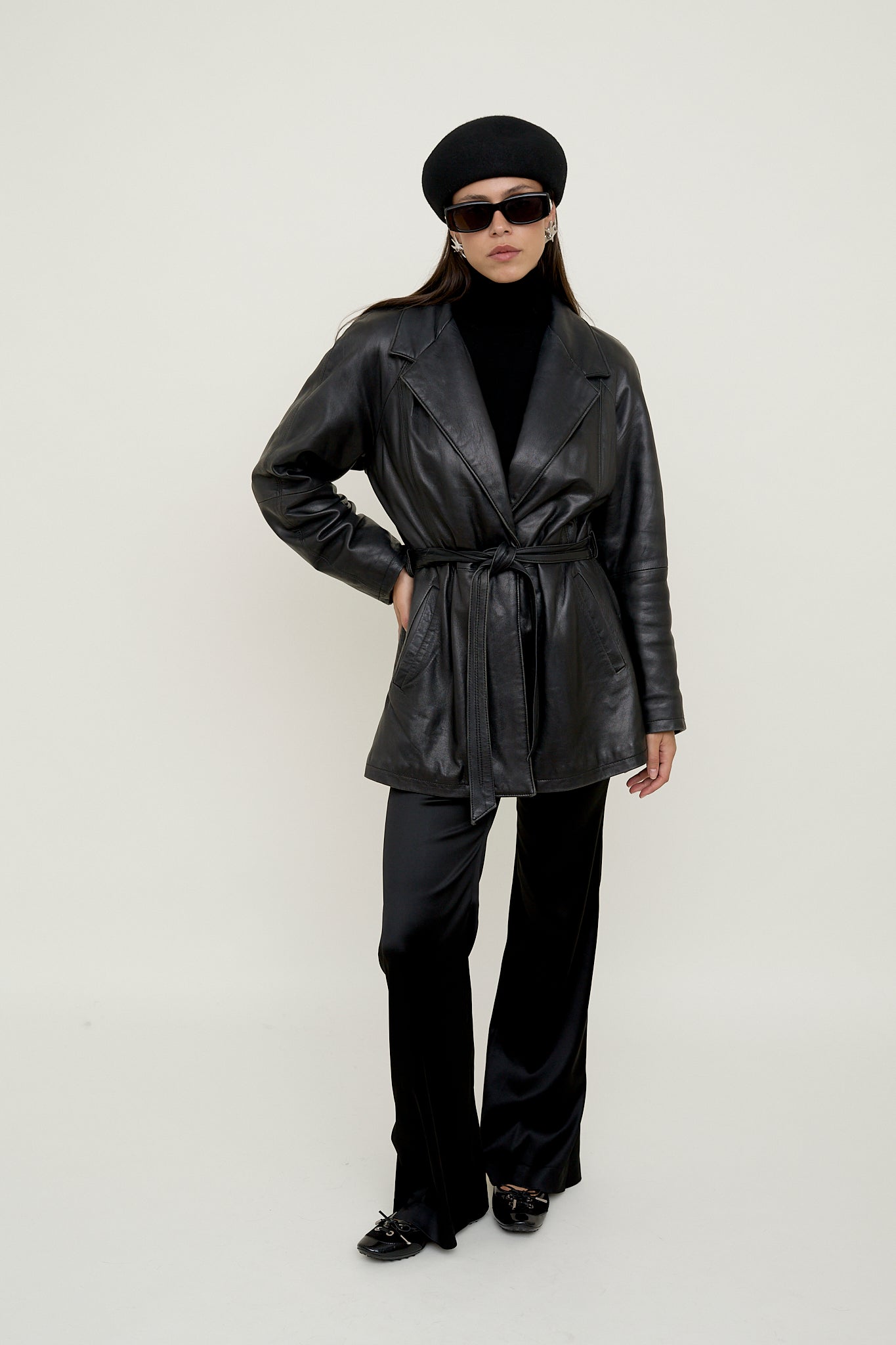 Black belted leather jacket
