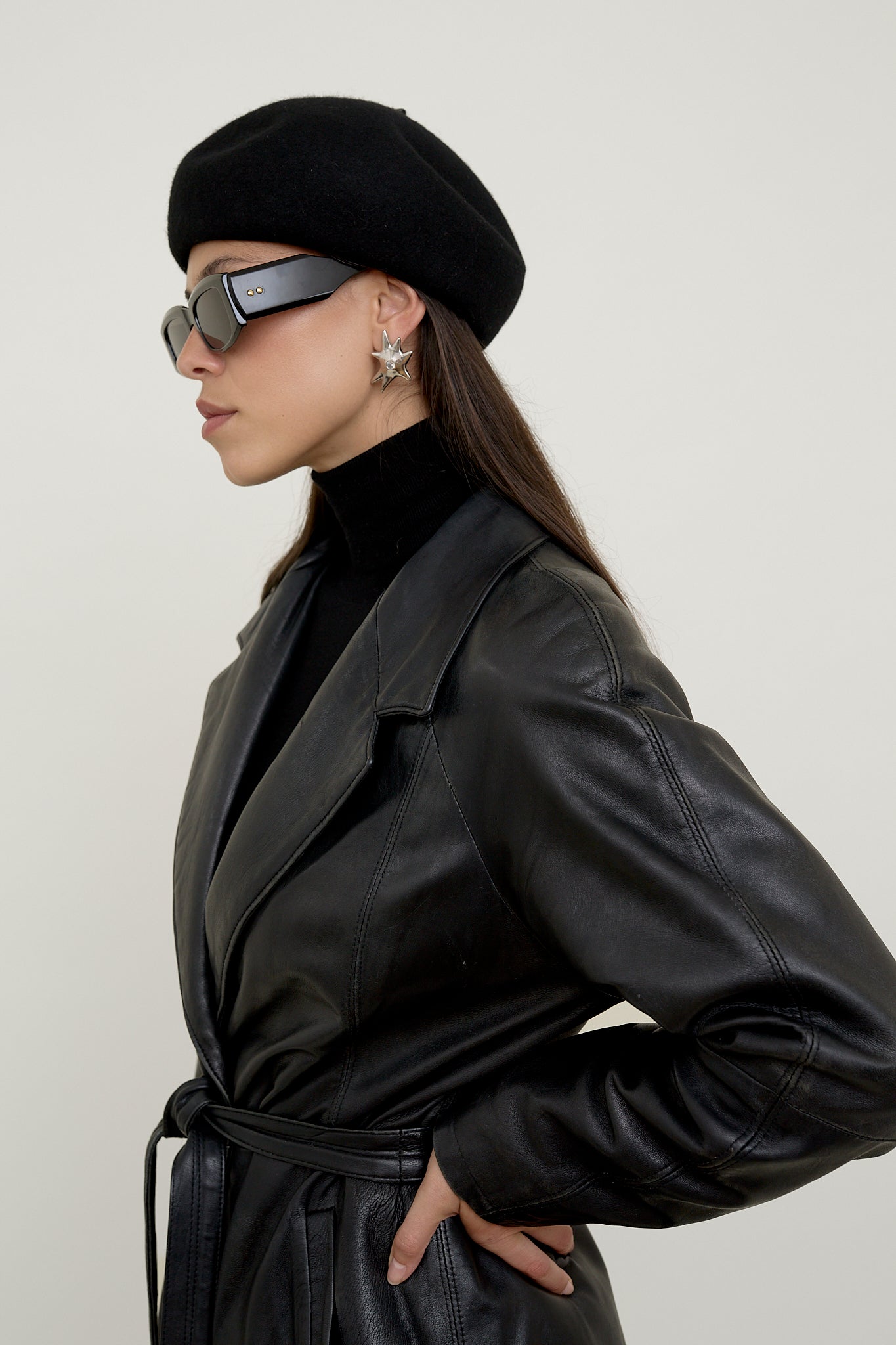 Black belted leather jacket