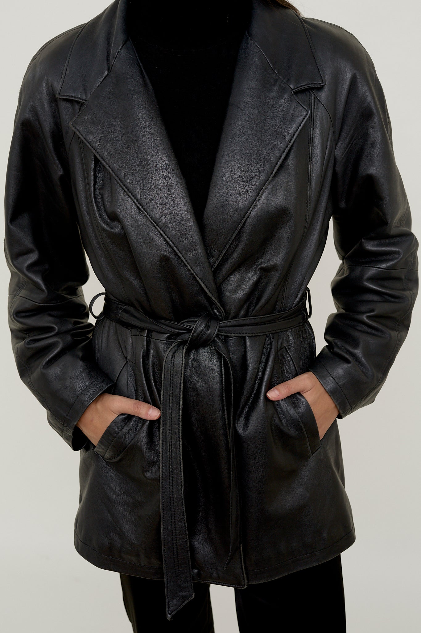 Black belted leather jacket