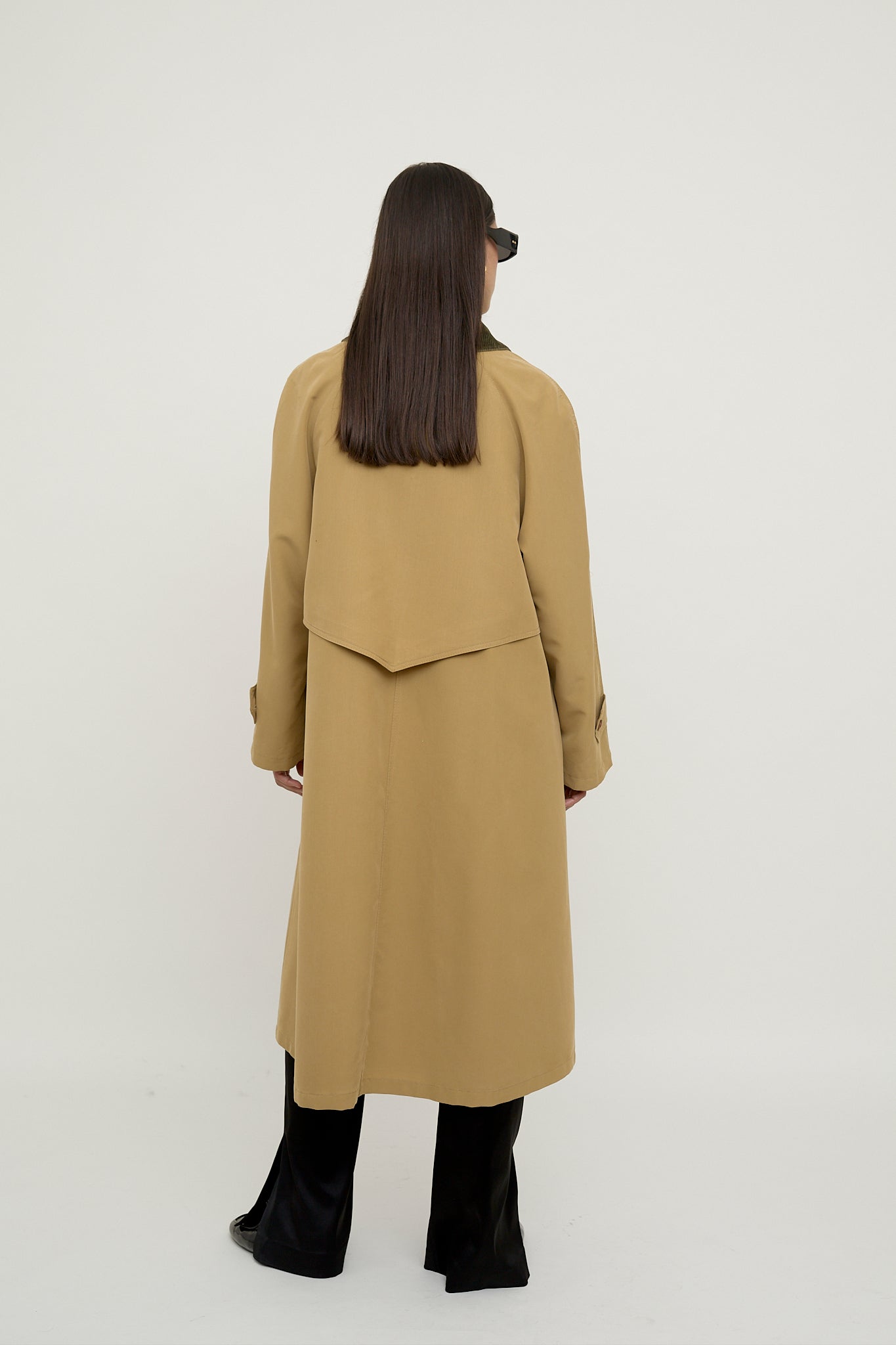 Beige A line trench coat with corduroy collar