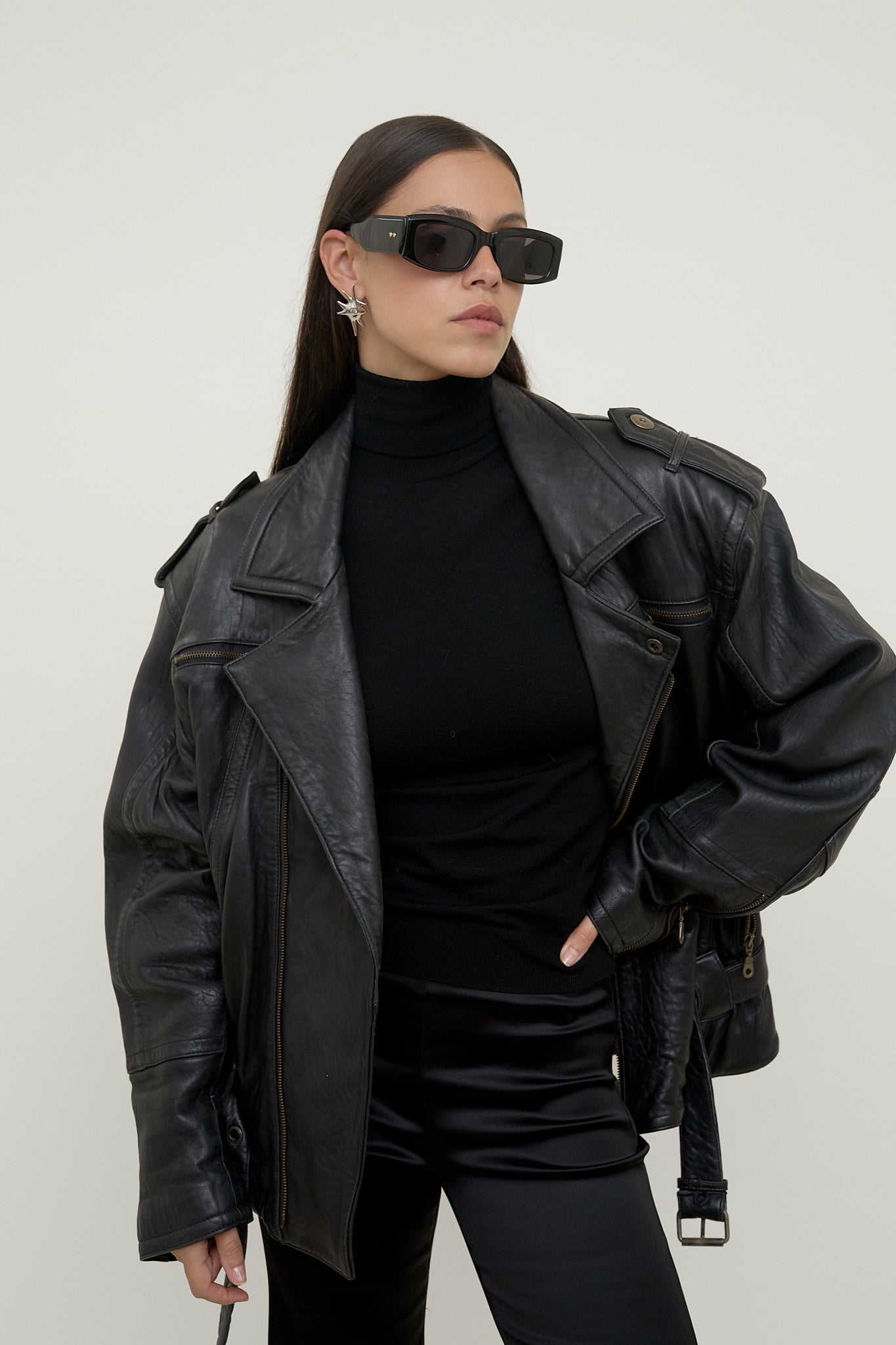 Oversized leather jacket