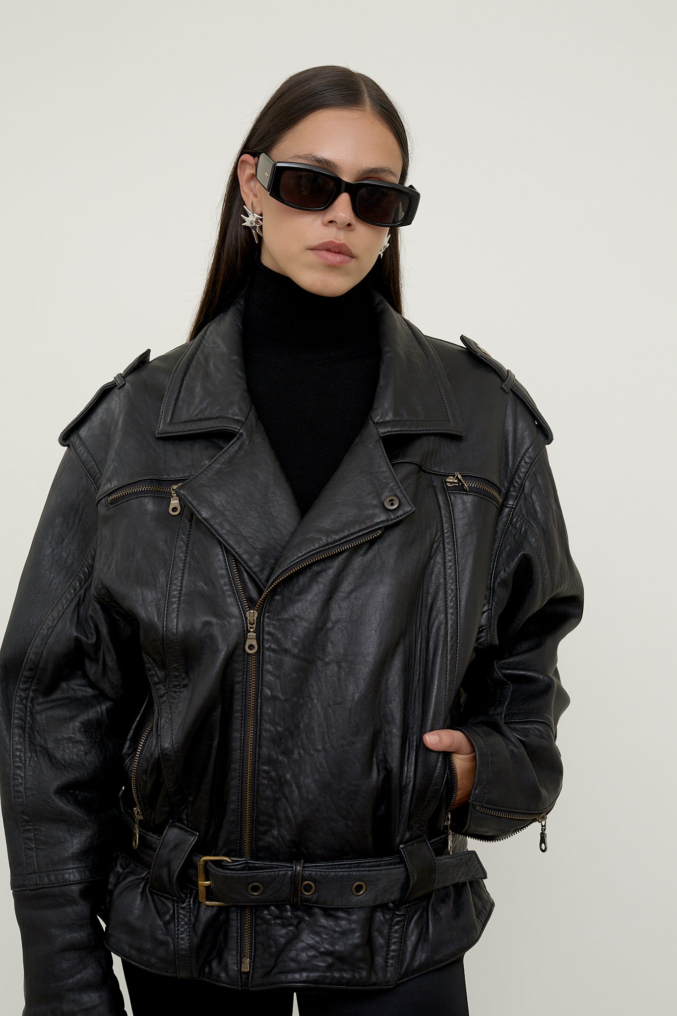 Oversized leather jacket