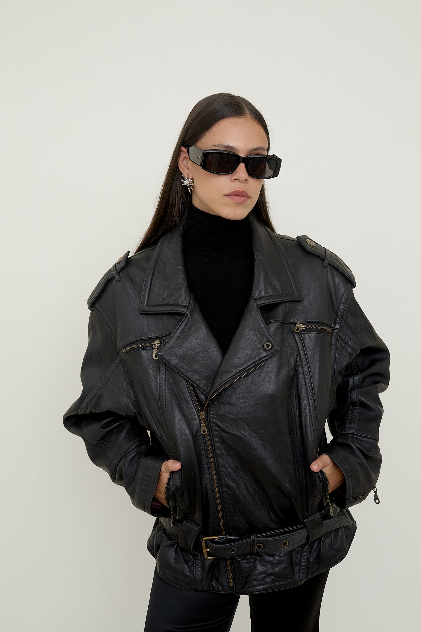 Oversized leather jacket