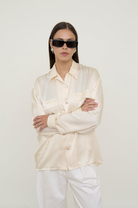 Oversized white silk blouse