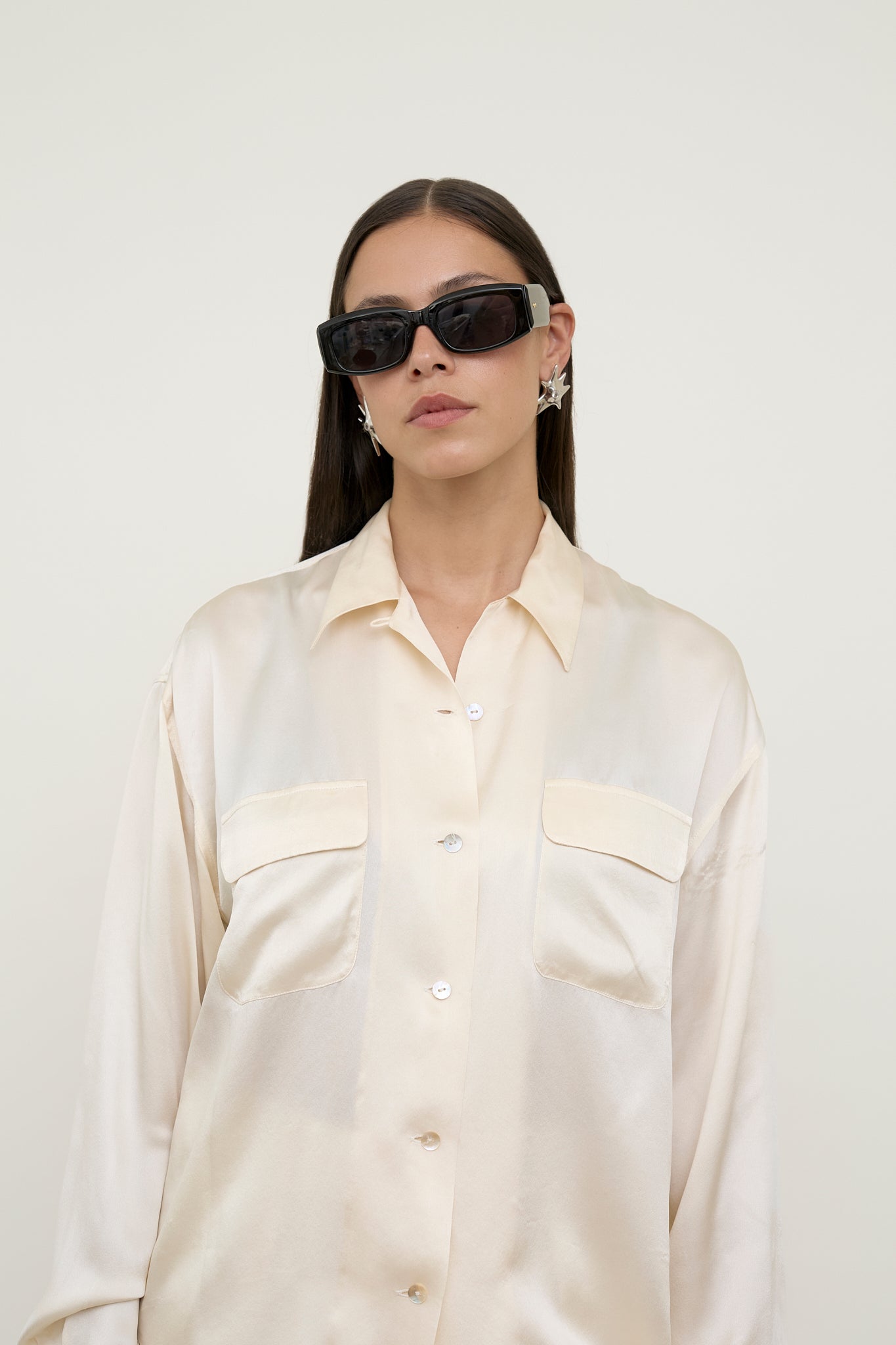 Oversized white silk blouse