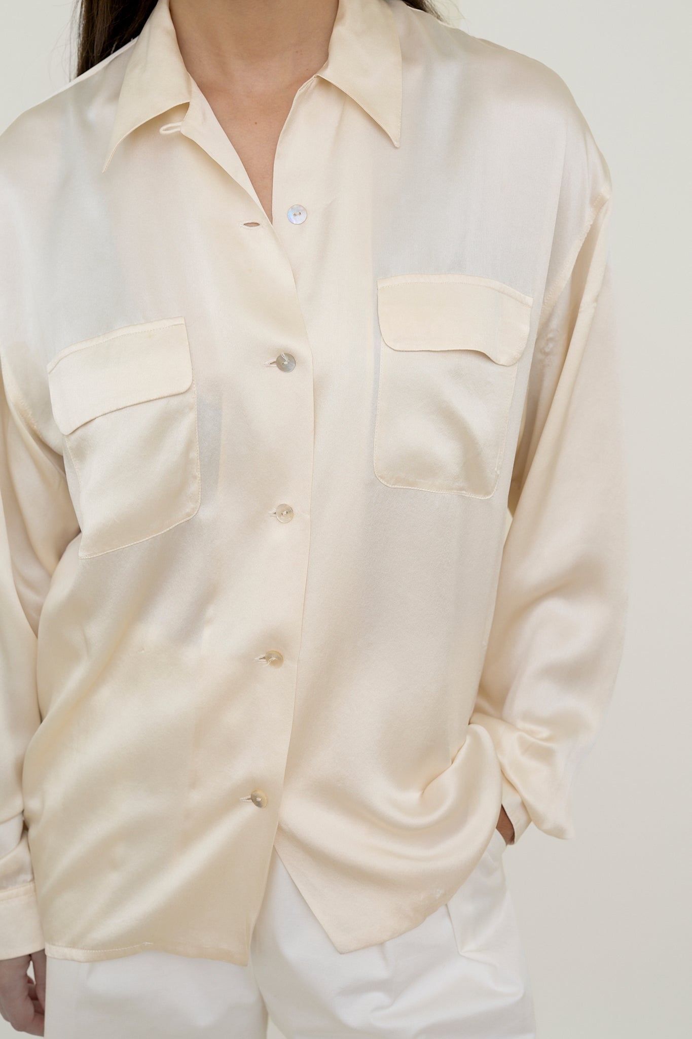 Oversized white silk blouse