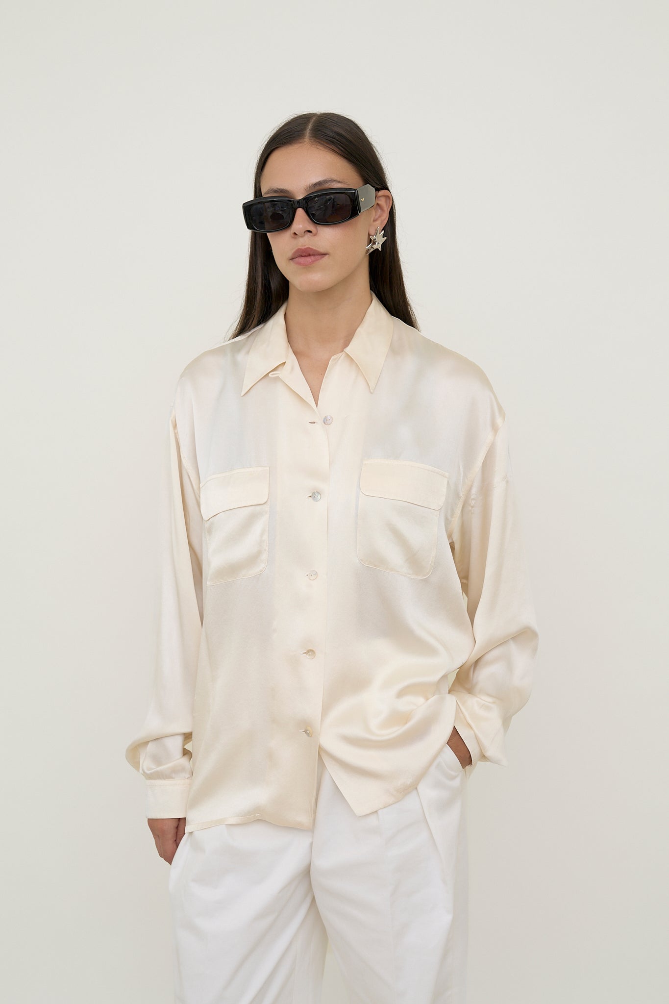 Oversized white silk blouse