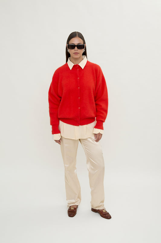 Red angora cardi