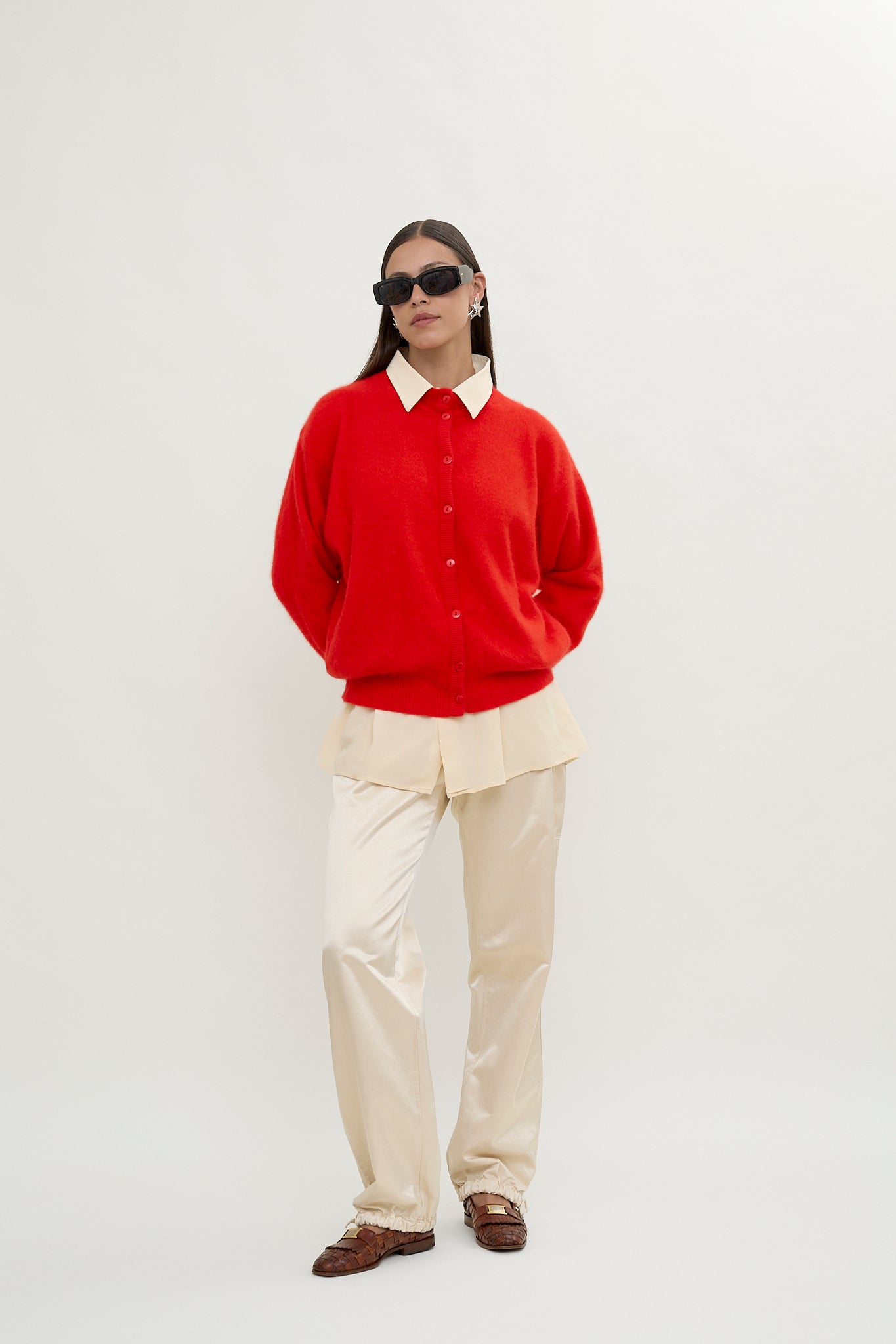 Red angora cardi