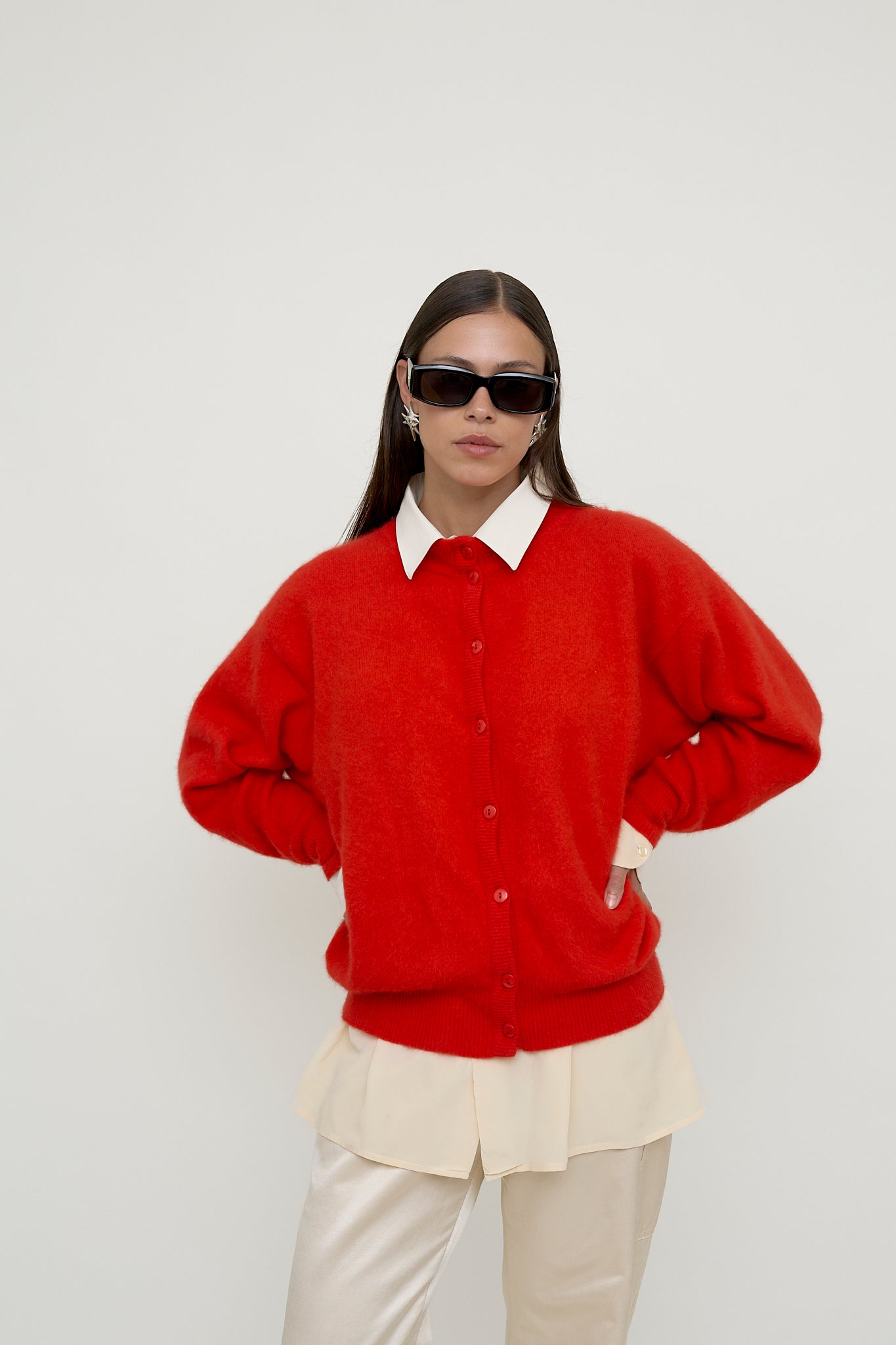 Red angora cardi